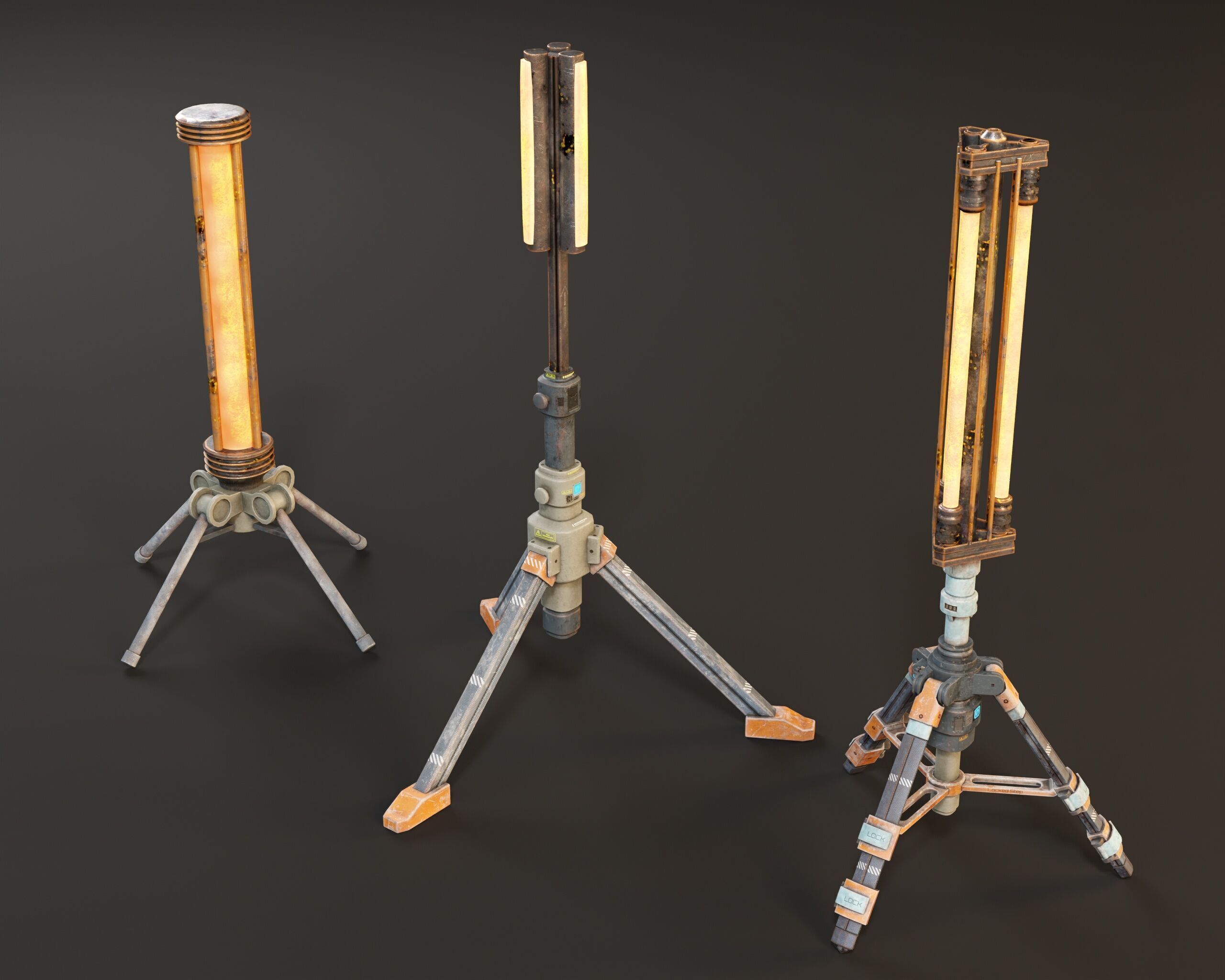 Sci-Fi Tripod Light Set Low-poly 3D model_18