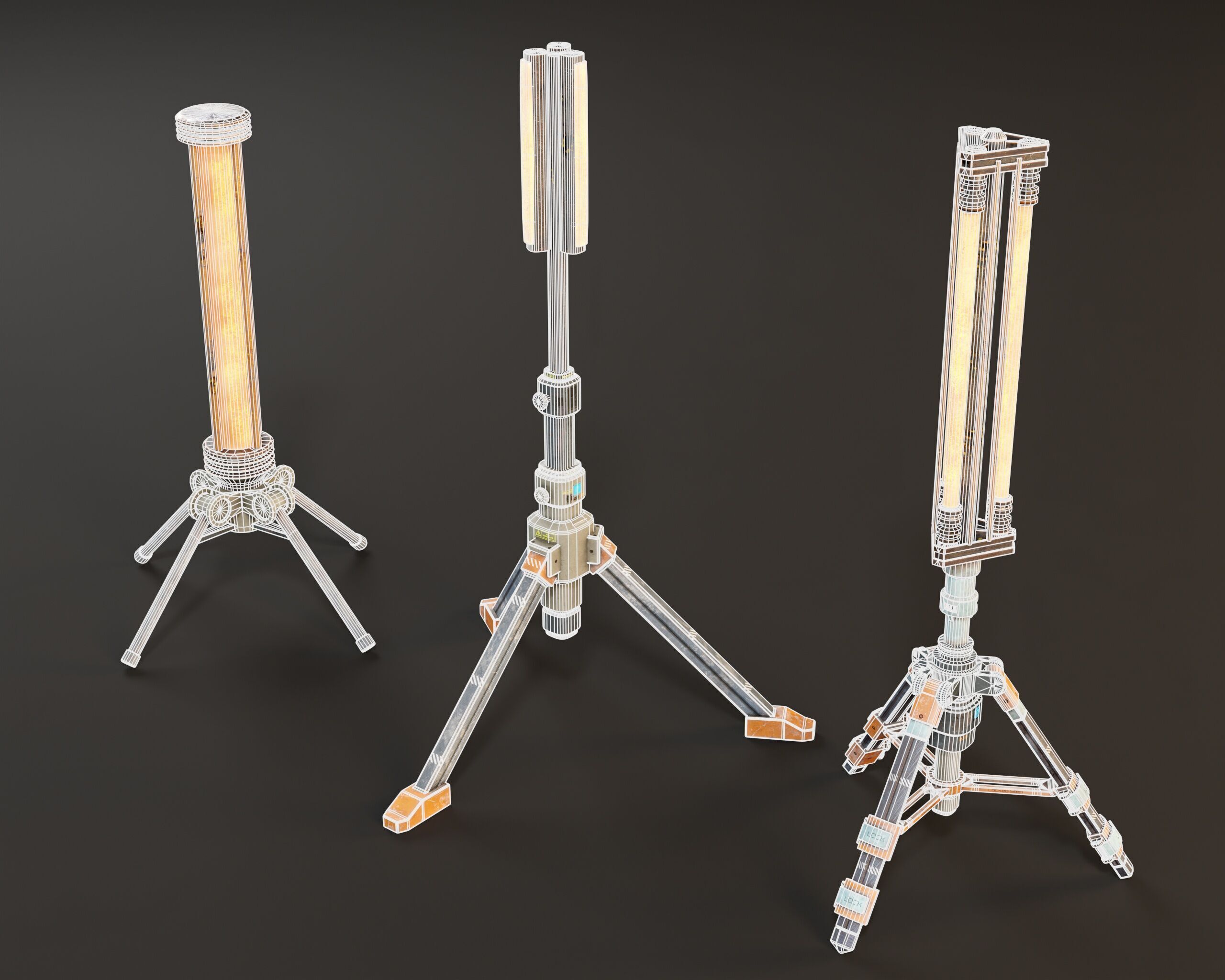 Sci-Fi Tripod Light Set Low-poly 3D model_19