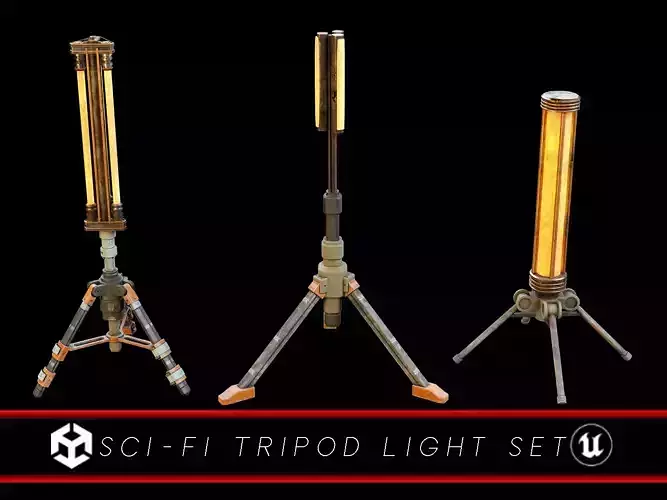 Sci-Fi Tripod Light Set Low-poly 3D model
