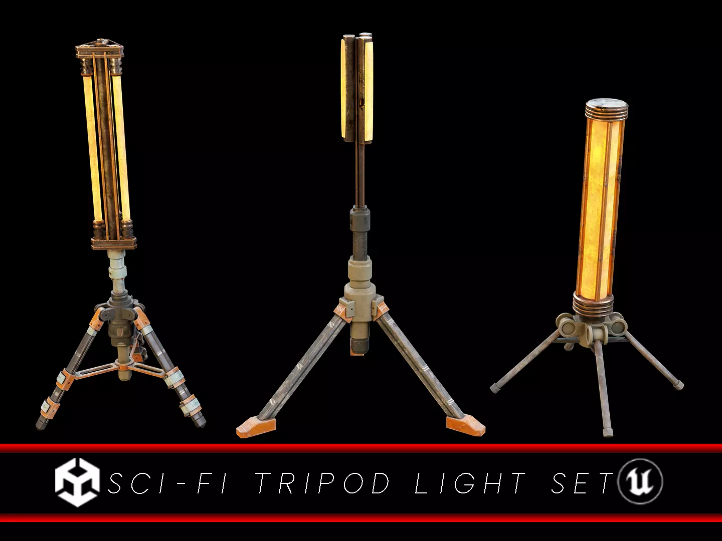 Sci-Fi Tripod Light Set Low-poly 3D model_0