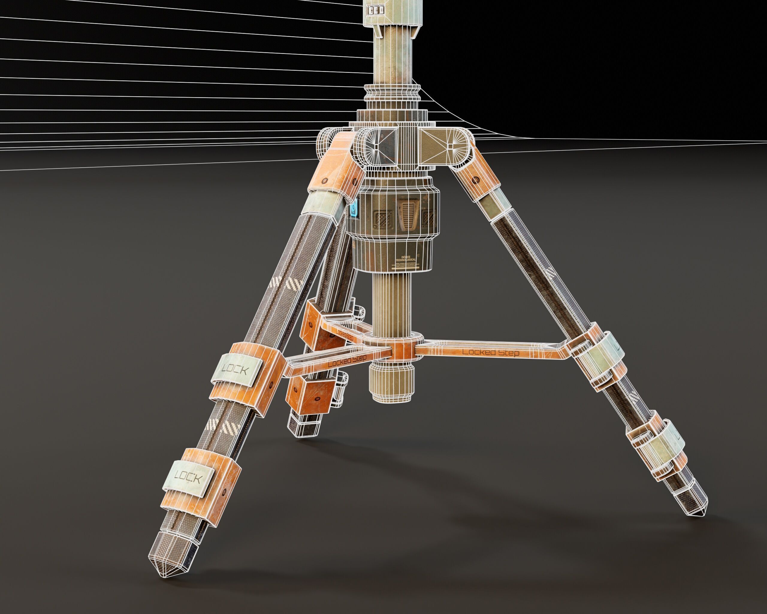 Sci-Fi Tripod Light Set Low-poly 3D model_7