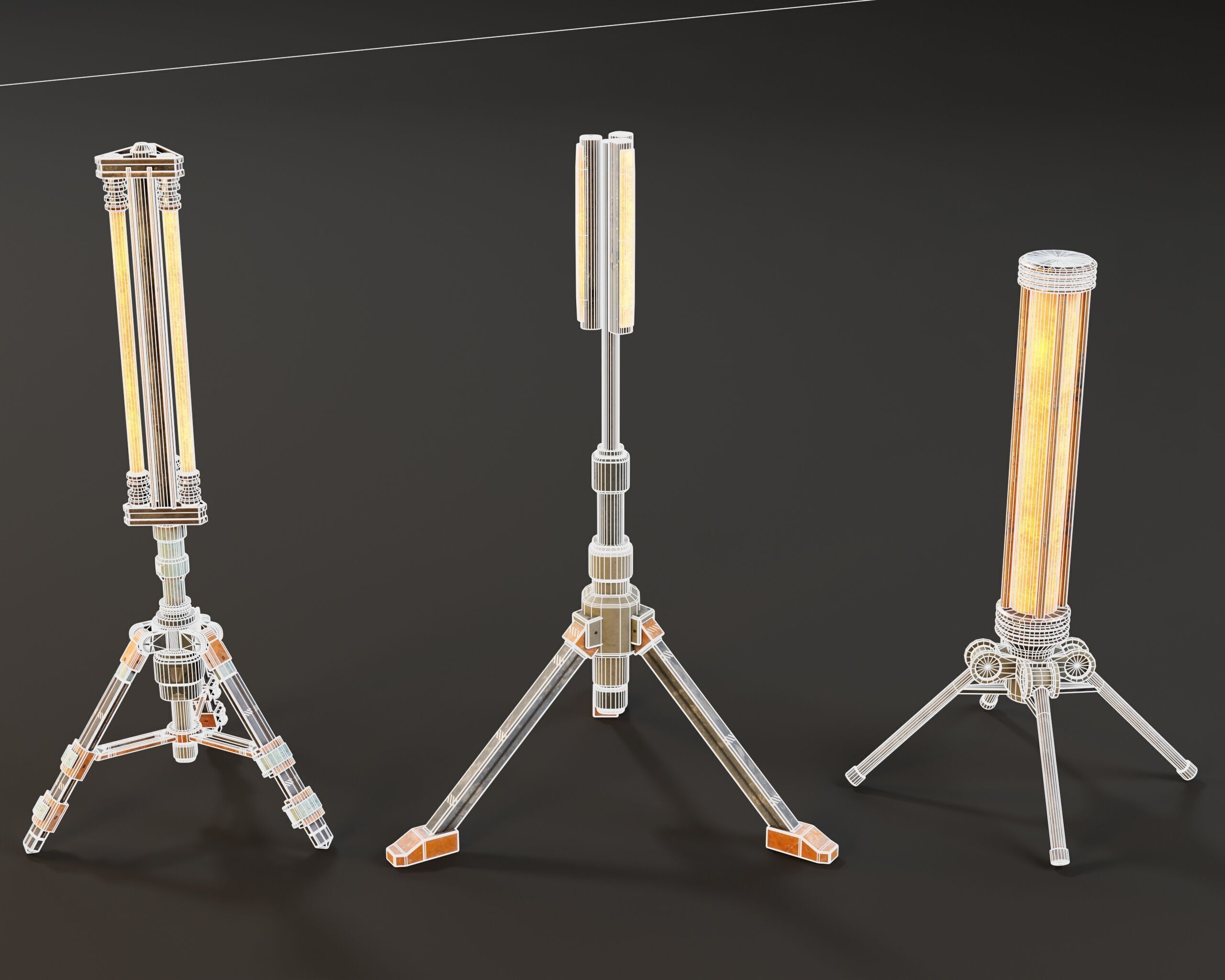 Sci-Fi Tripod Light Set Low-poly 3D model_3