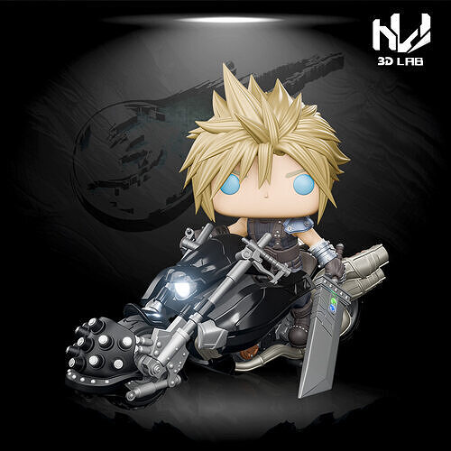 Cloud Strife with Hardy Daytona STL Funko Pop - FF7 Rebirth 3D print model