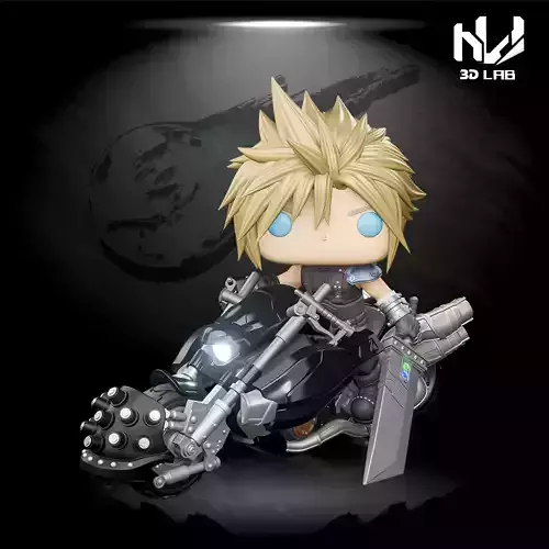Cloud Strife with Hardy Daytona STL Funko Pop - FF7 Rebirth 3D print model