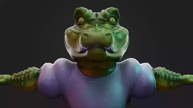 Stylized Anthropomorphic Crocodile Character  Rigged 