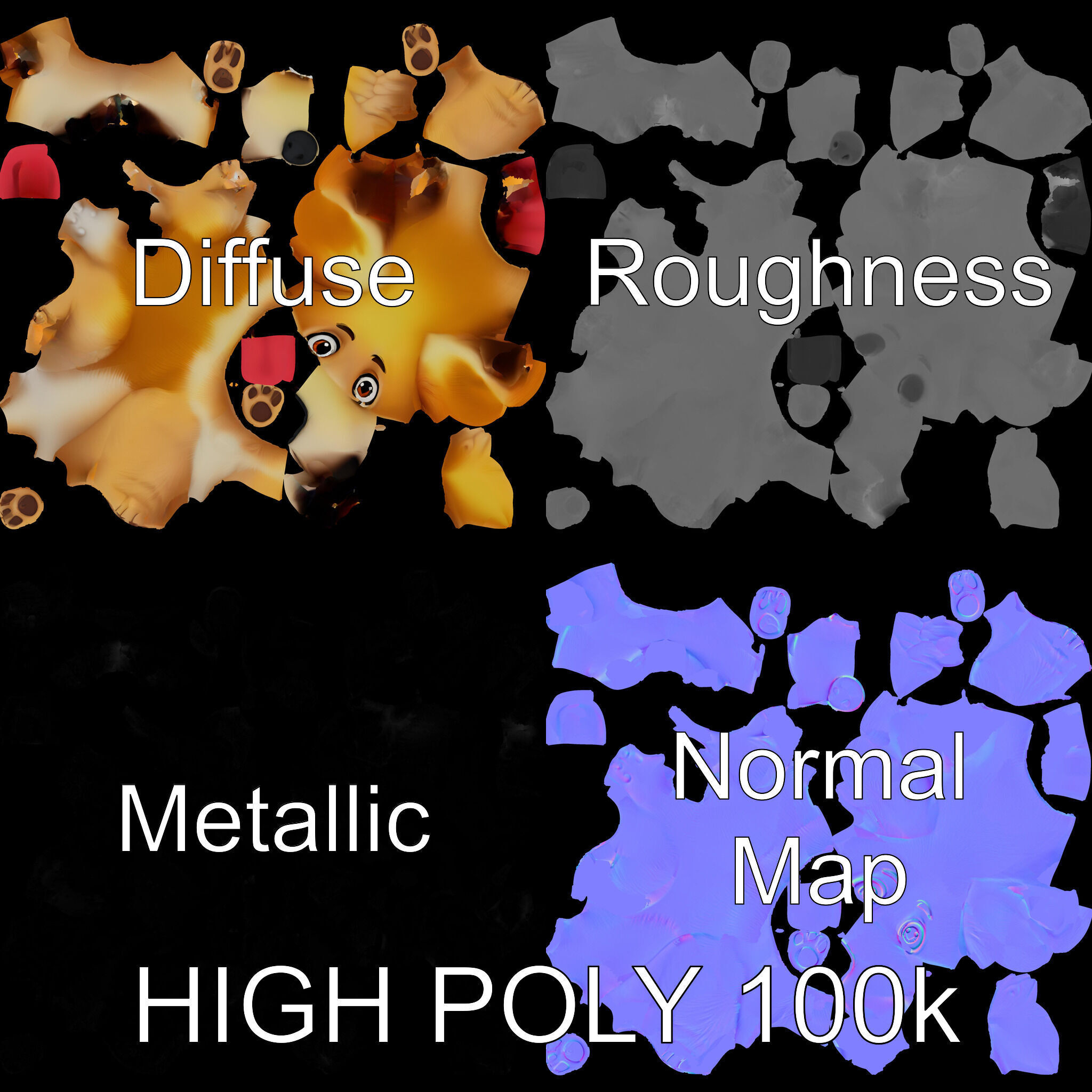 Cute Cartoon Puppy Model Pack Low-poly 3D model_2