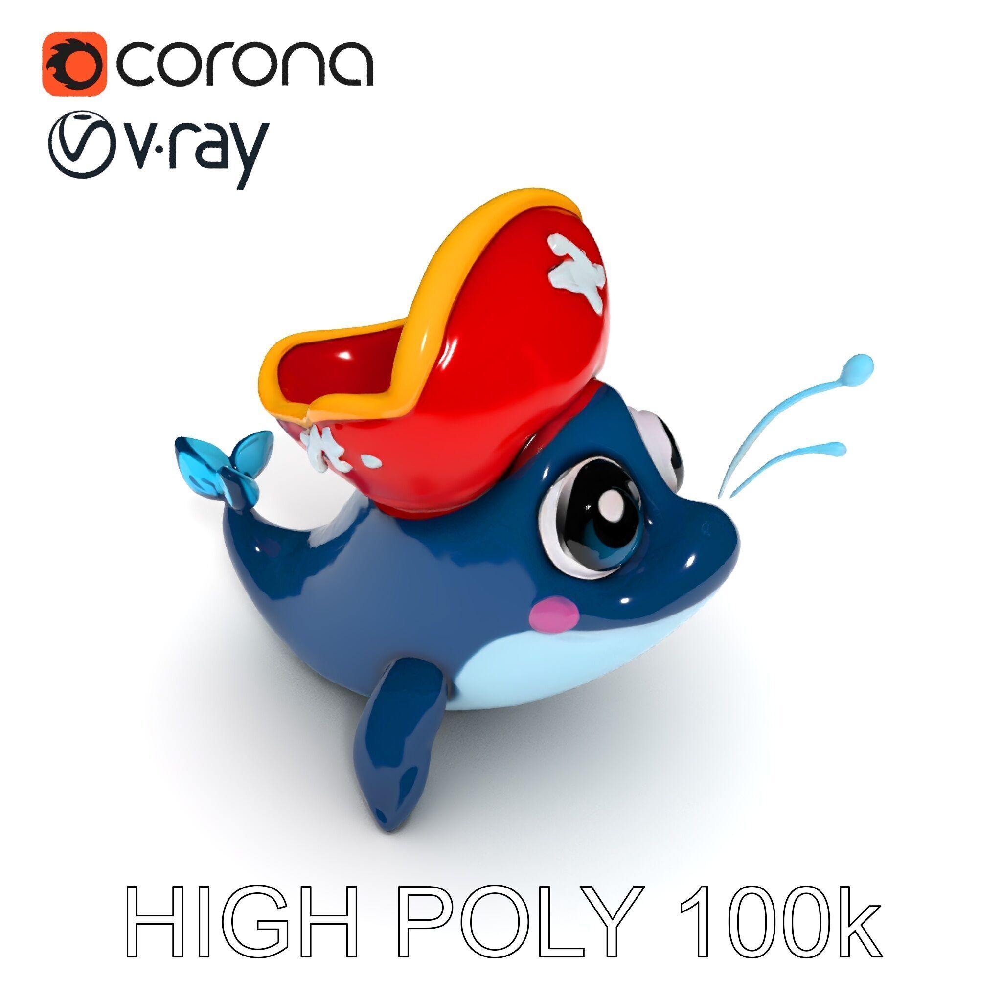 Pirate Whale Cartoon D Model Pack Low-poly 3D model_25