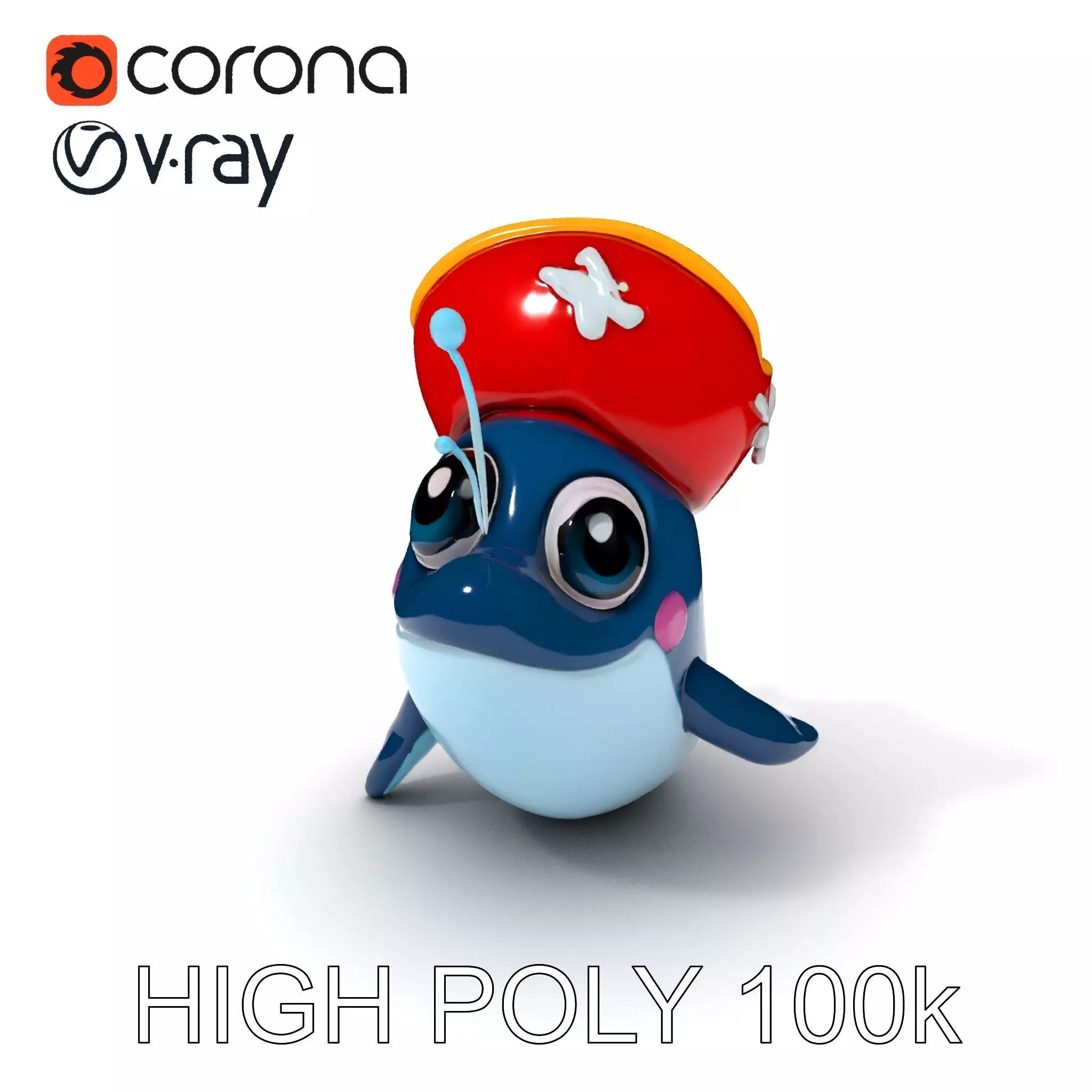 Pirate Whale Cartoon D Model Pack Low-poly 3D model_0