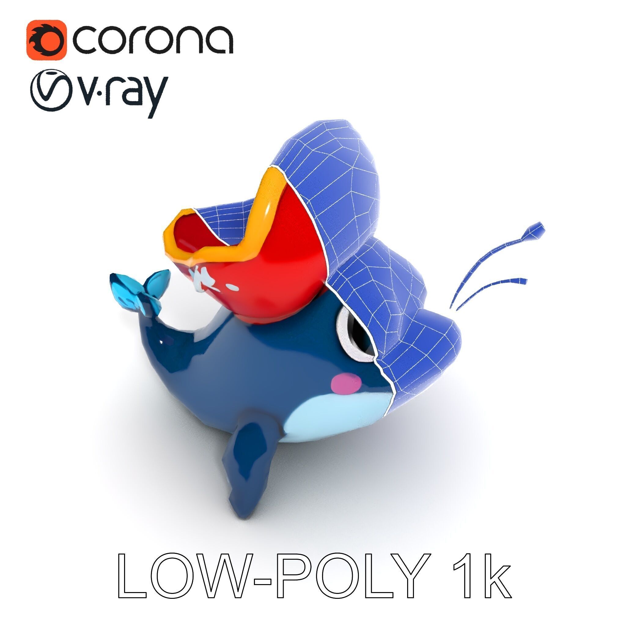 Pirate Whale Cartoon D Model Pack Low-poly 3D model_19