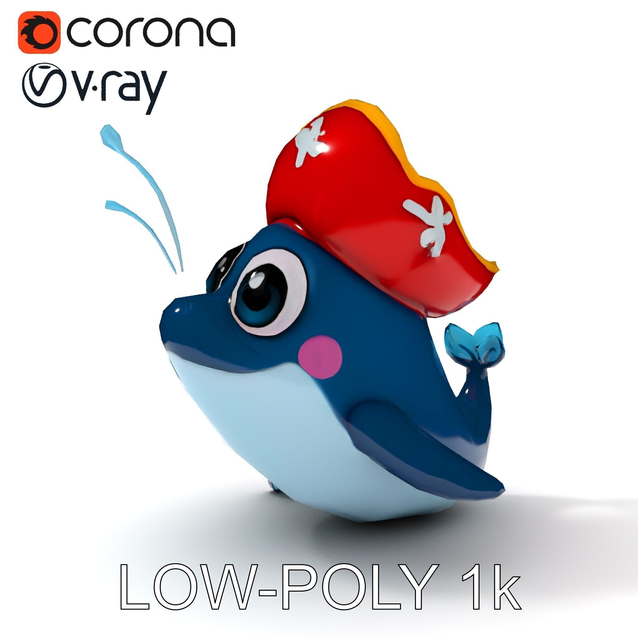 Pirate Whale Cartoon D Model Pack Low-poly 3D model_7
