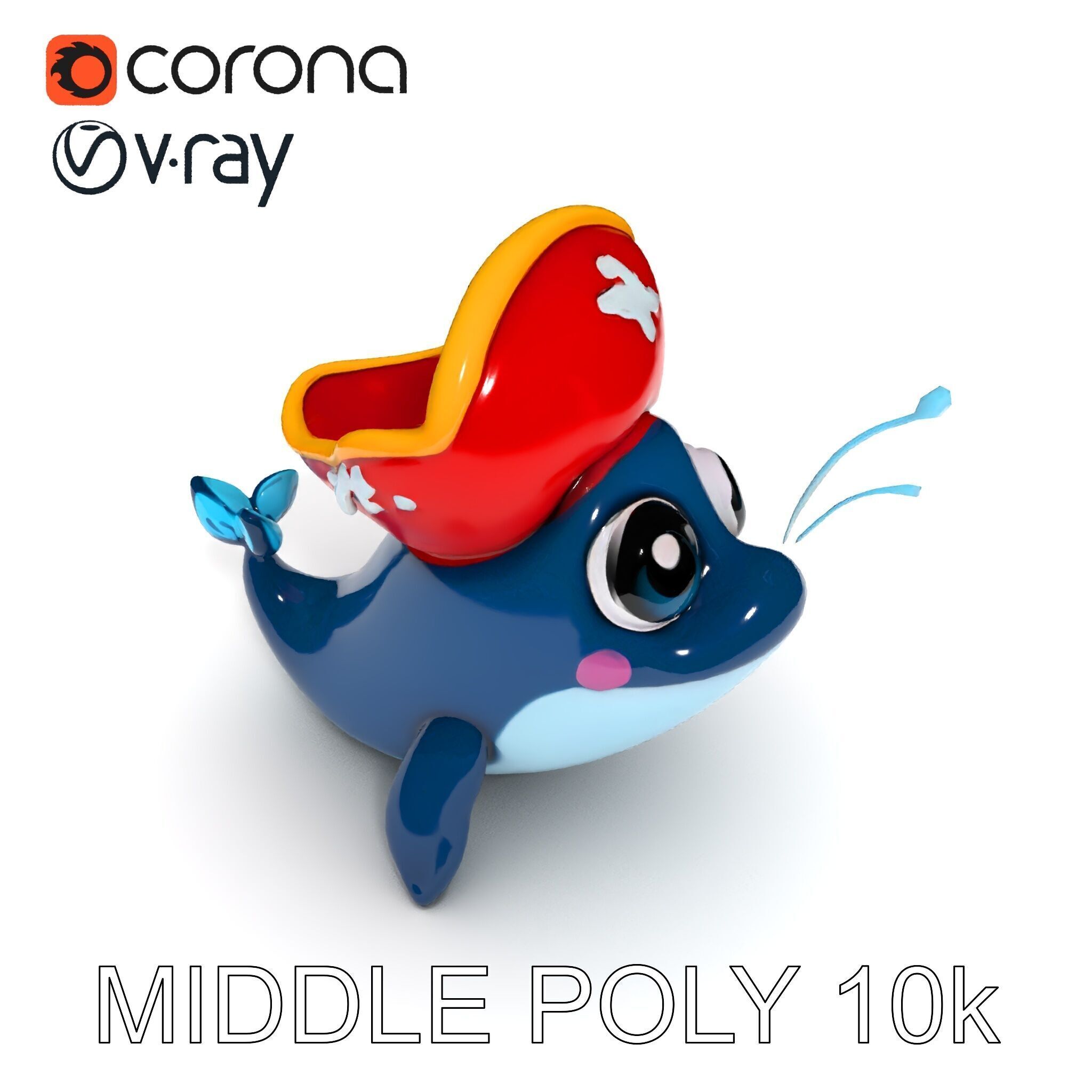 Pirate Whale Cartoon D Model Pack Low-poly 3D model_33