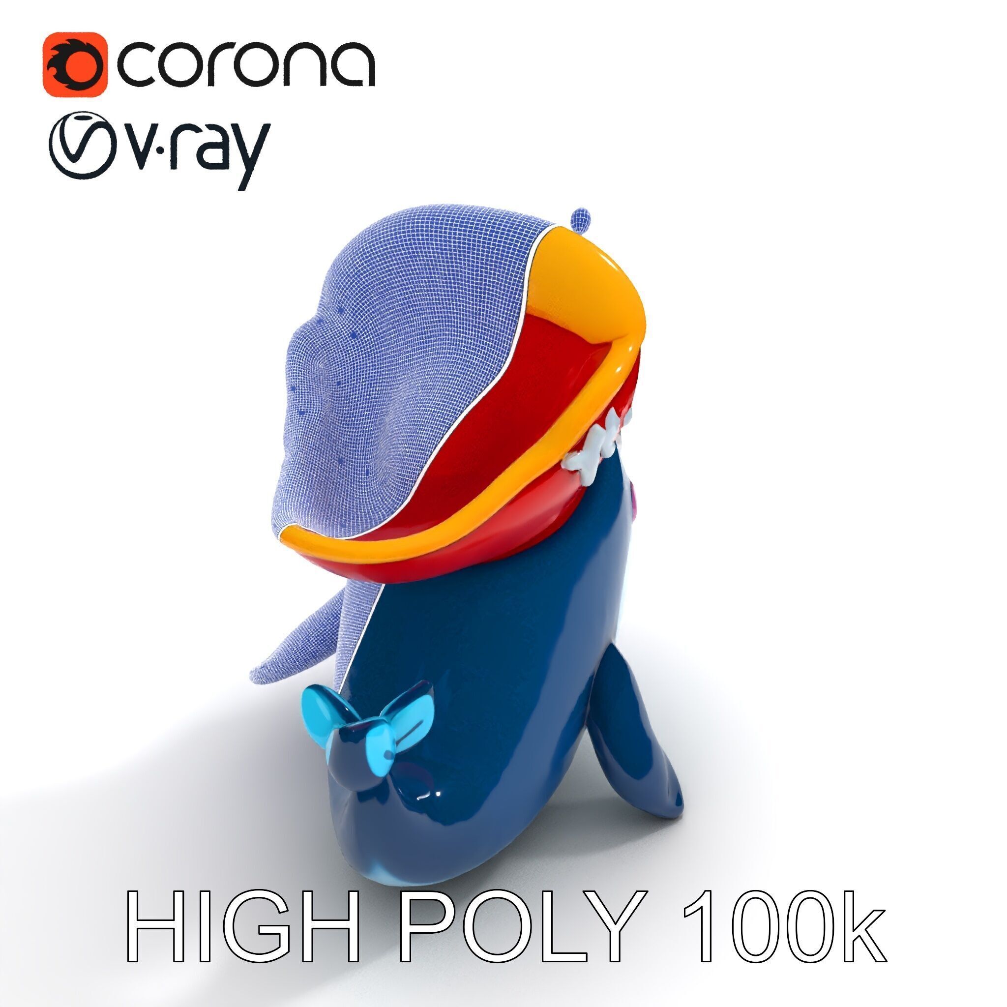 Pirate Whale Cartoon D Model Pack Low-poly 3D model_35