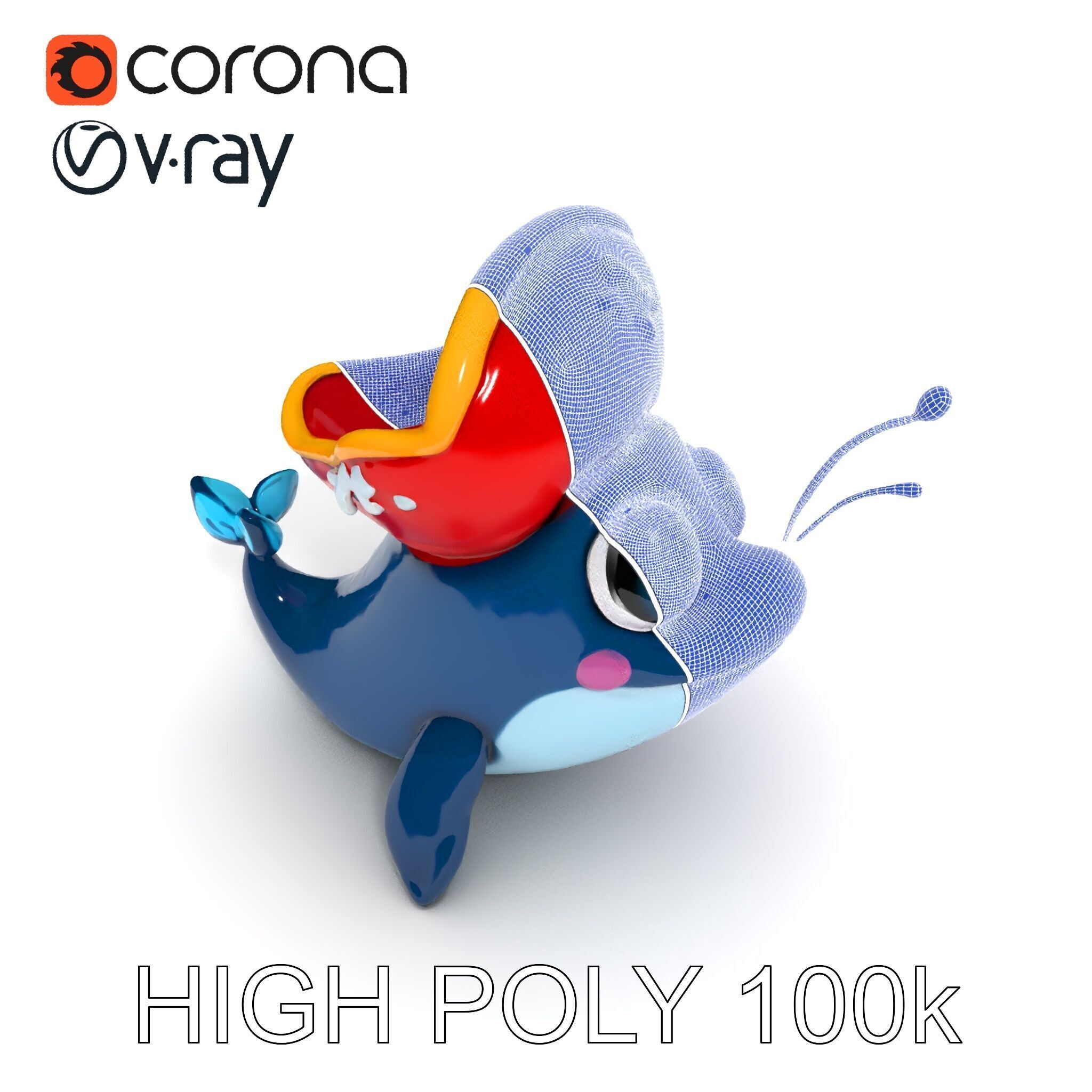 Pirate Whale Cartoon D Model Pack Low-poly 3D model_32