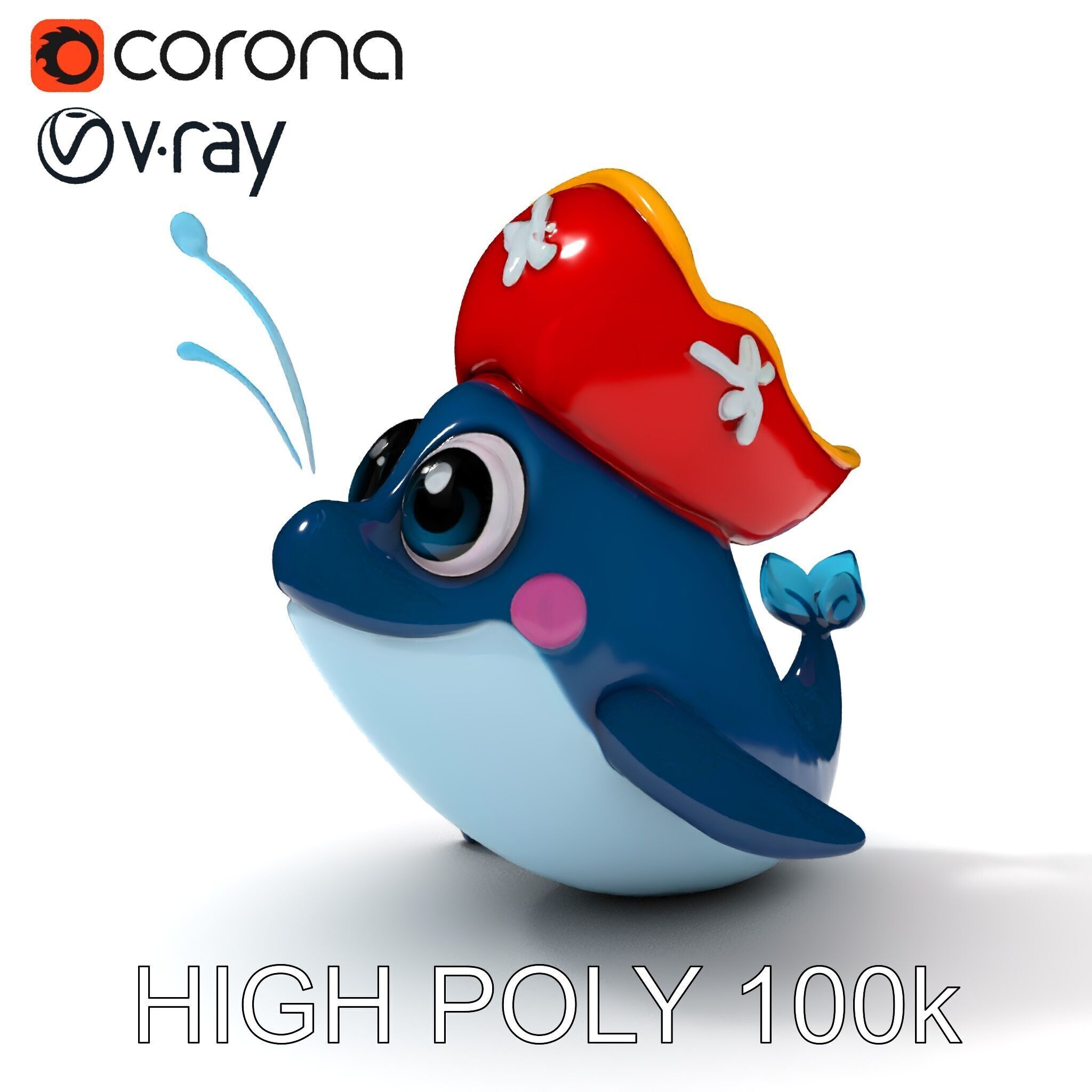 Pirate Whale Cartoon D Model Pack Low-poly 3D model_14