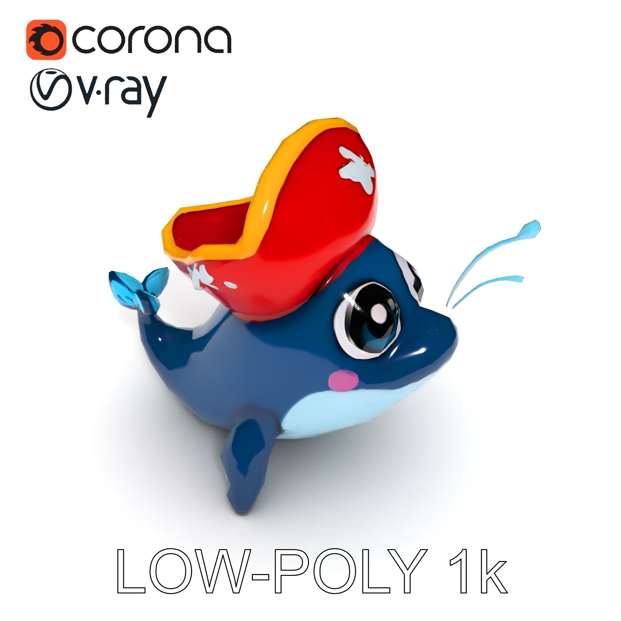 Pirate Whale Cartoon D Model Pack Low-poly 3D model_13