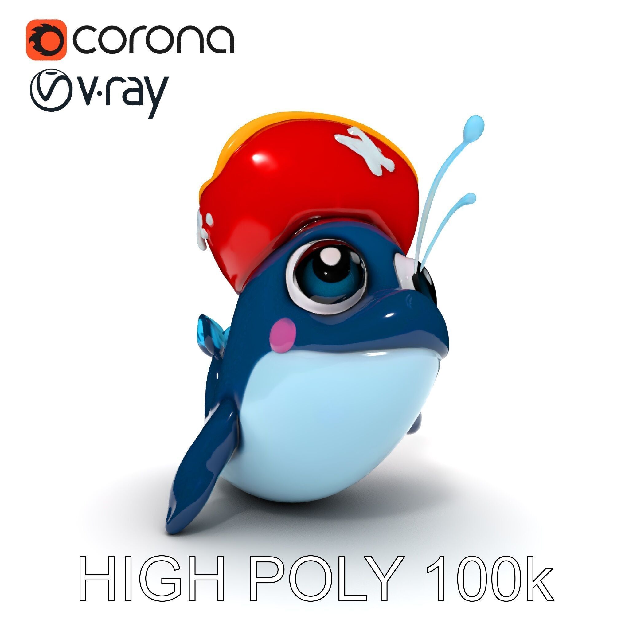 Pirate Whale Cartoon D Model Pack Low-poly 3D model_22