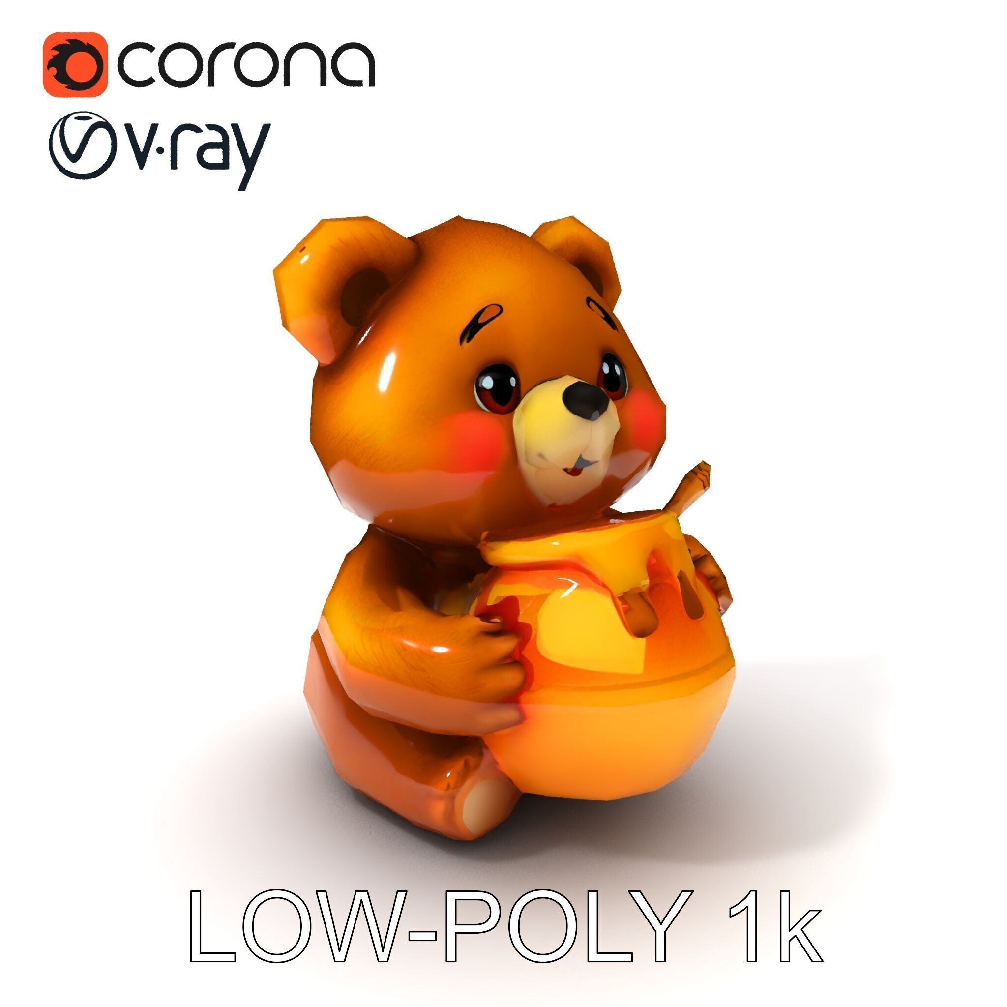 Cartoon Bear with Honey Jar Model Pack Low-poly 3D model_7