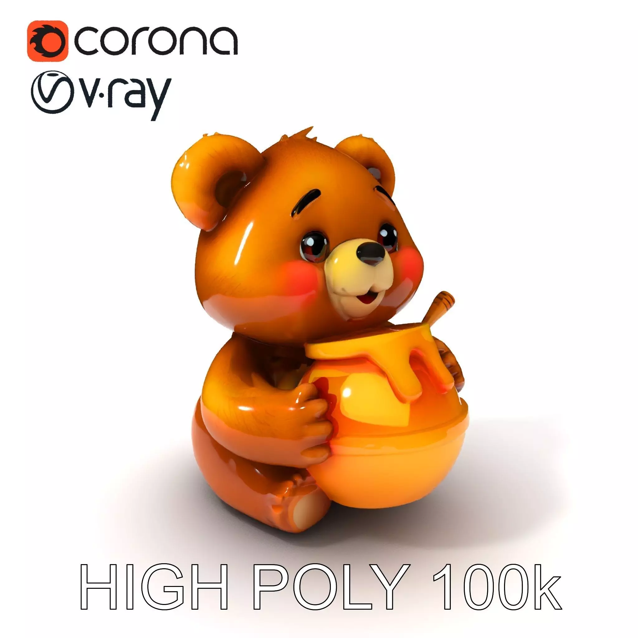 Cartoon Bear with Honey Jar Model Pack Low-poly 3D model_0