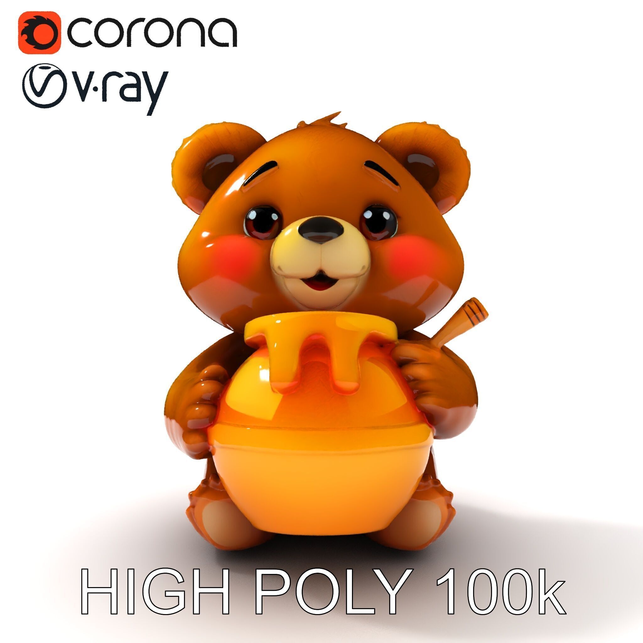 Cartoon Bear with Honey Jar Model Pack Low-poly 3D model_34