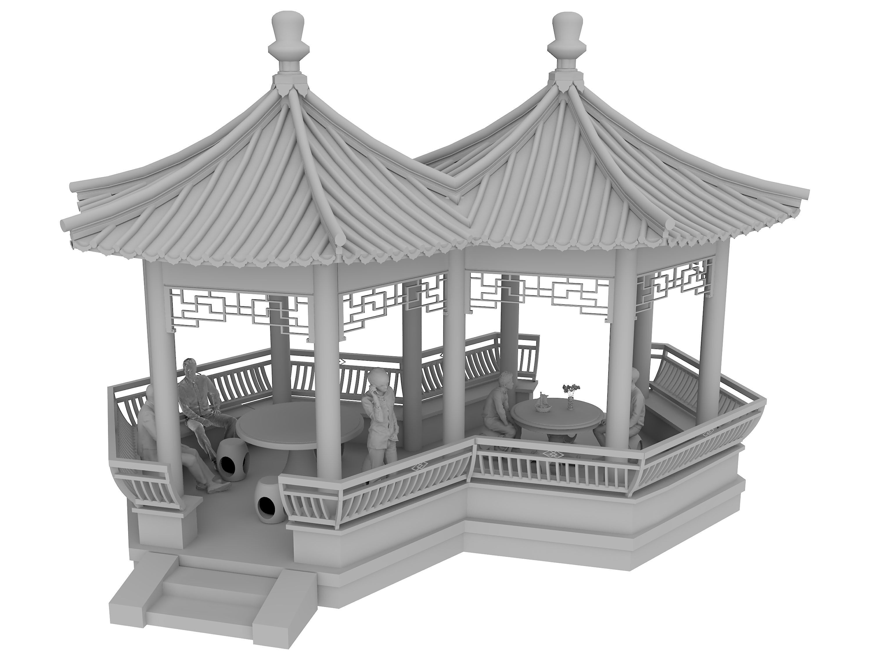 Chinese architecture Low-poly 3D model_6