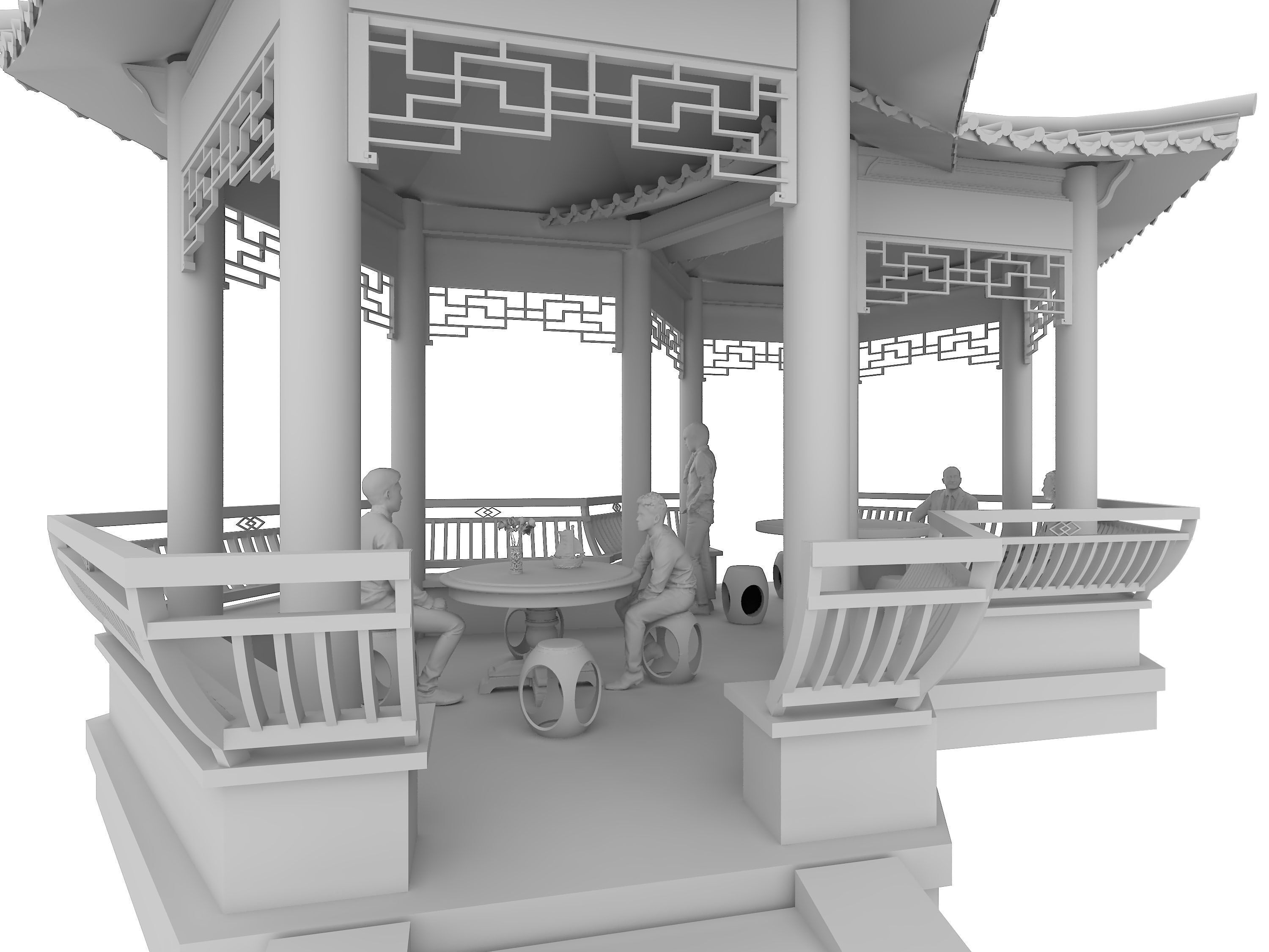 Chinese architecture Low-poly 3D model_11