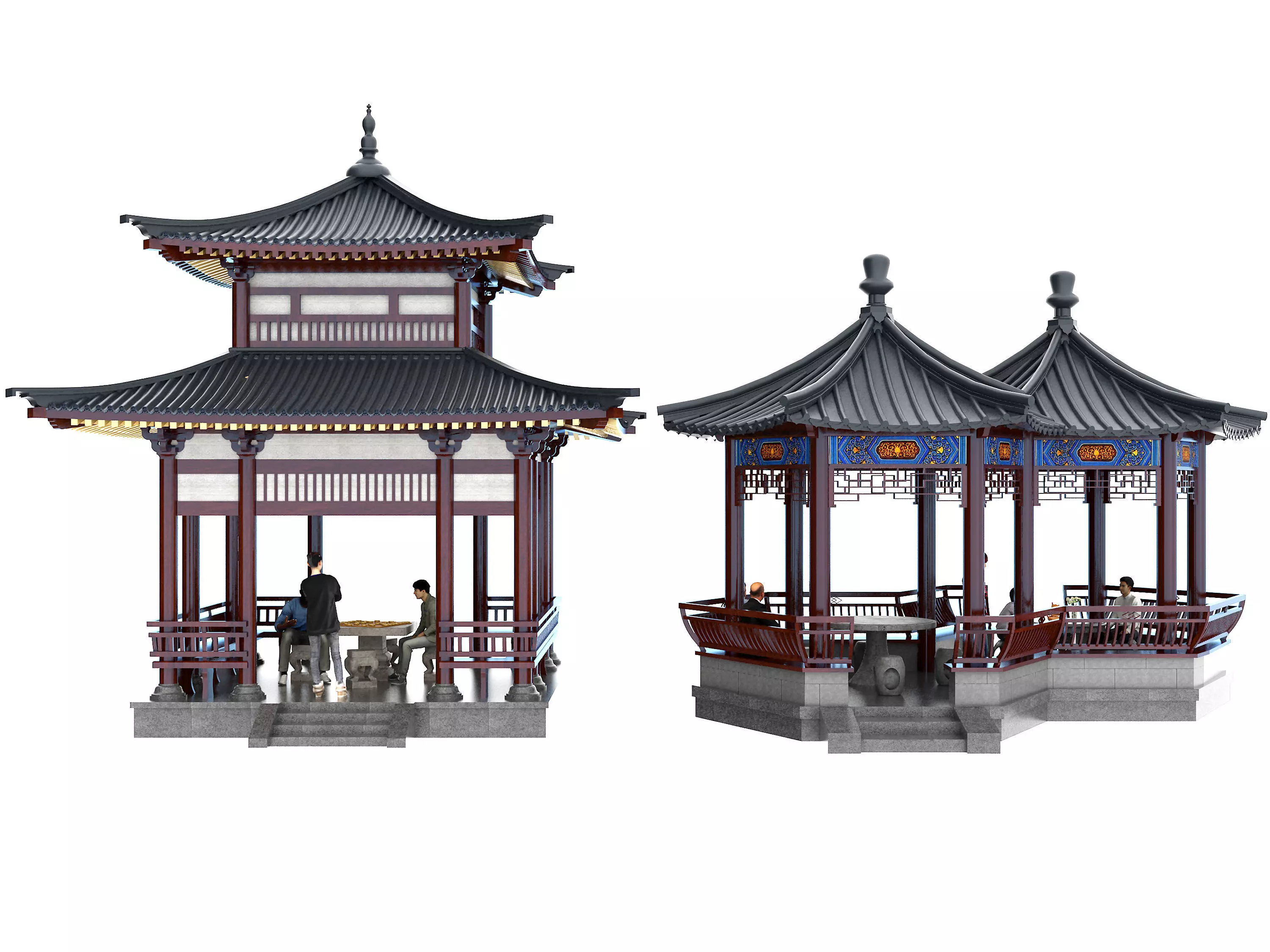 Chinese architecture Low-poly 3D model_0