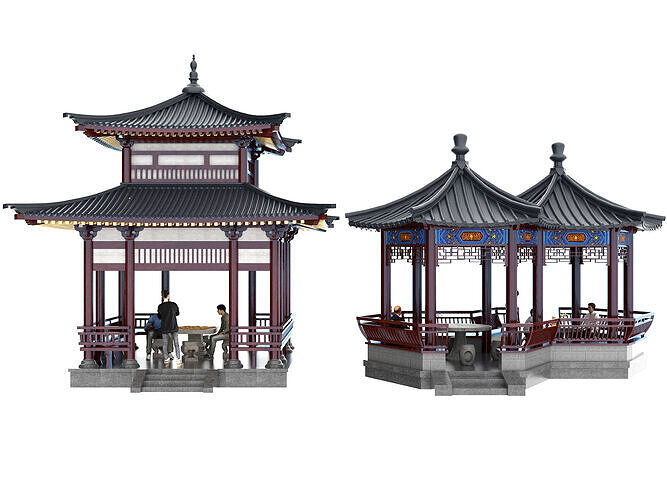 Chinese architecture Low-poly 3D model
