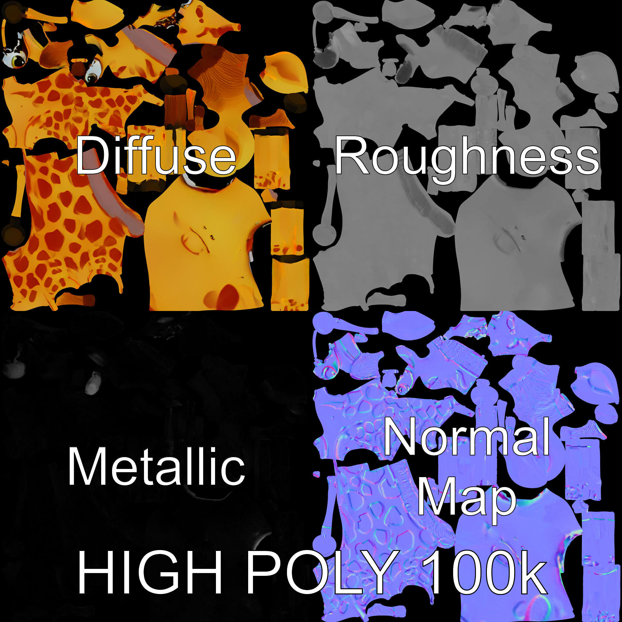 Cartoon Giraffe Model Pack for Animations and Games Low-poly 3D model_2