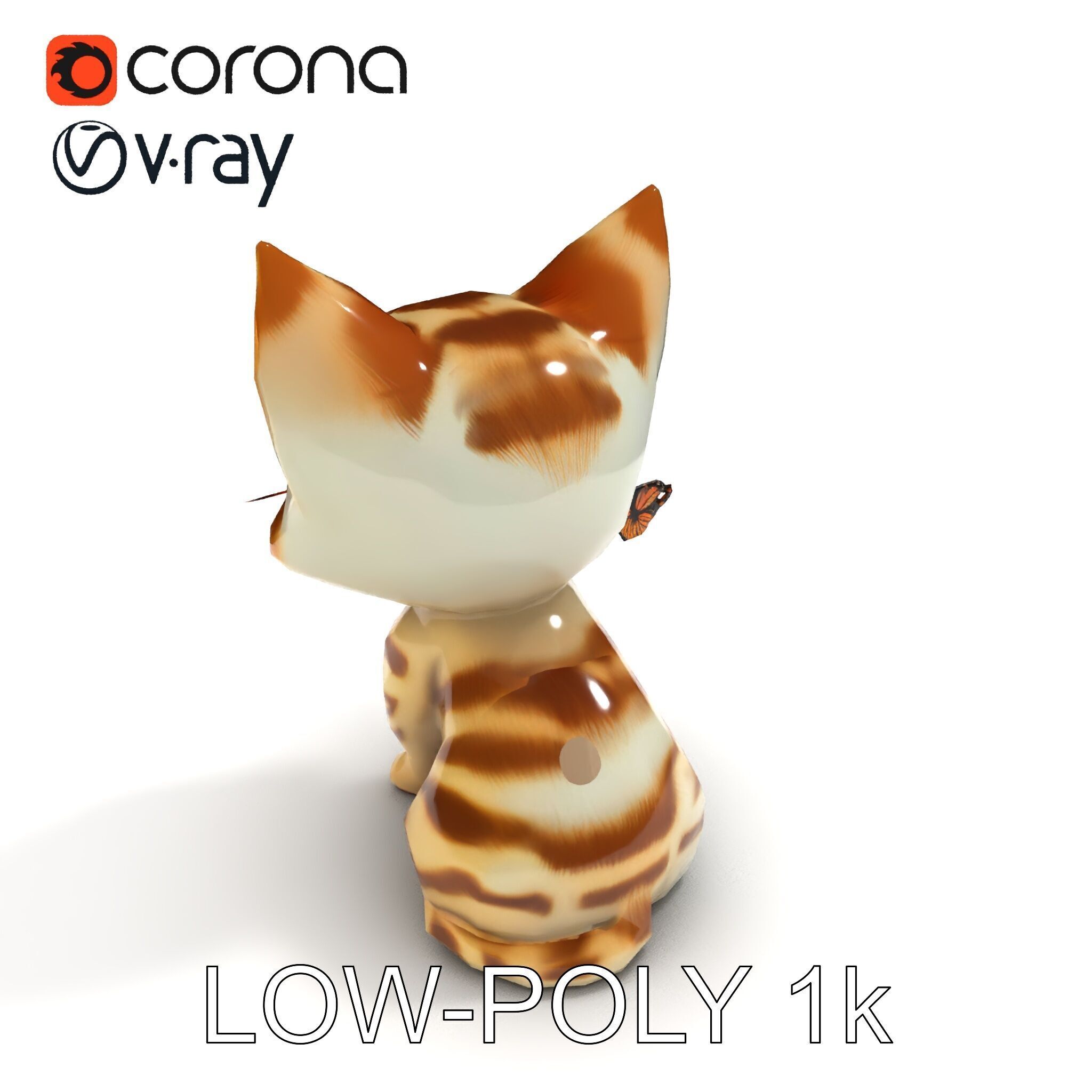 Adorable Kitten with Butterfly Model Pack Low-poly 3D model_23