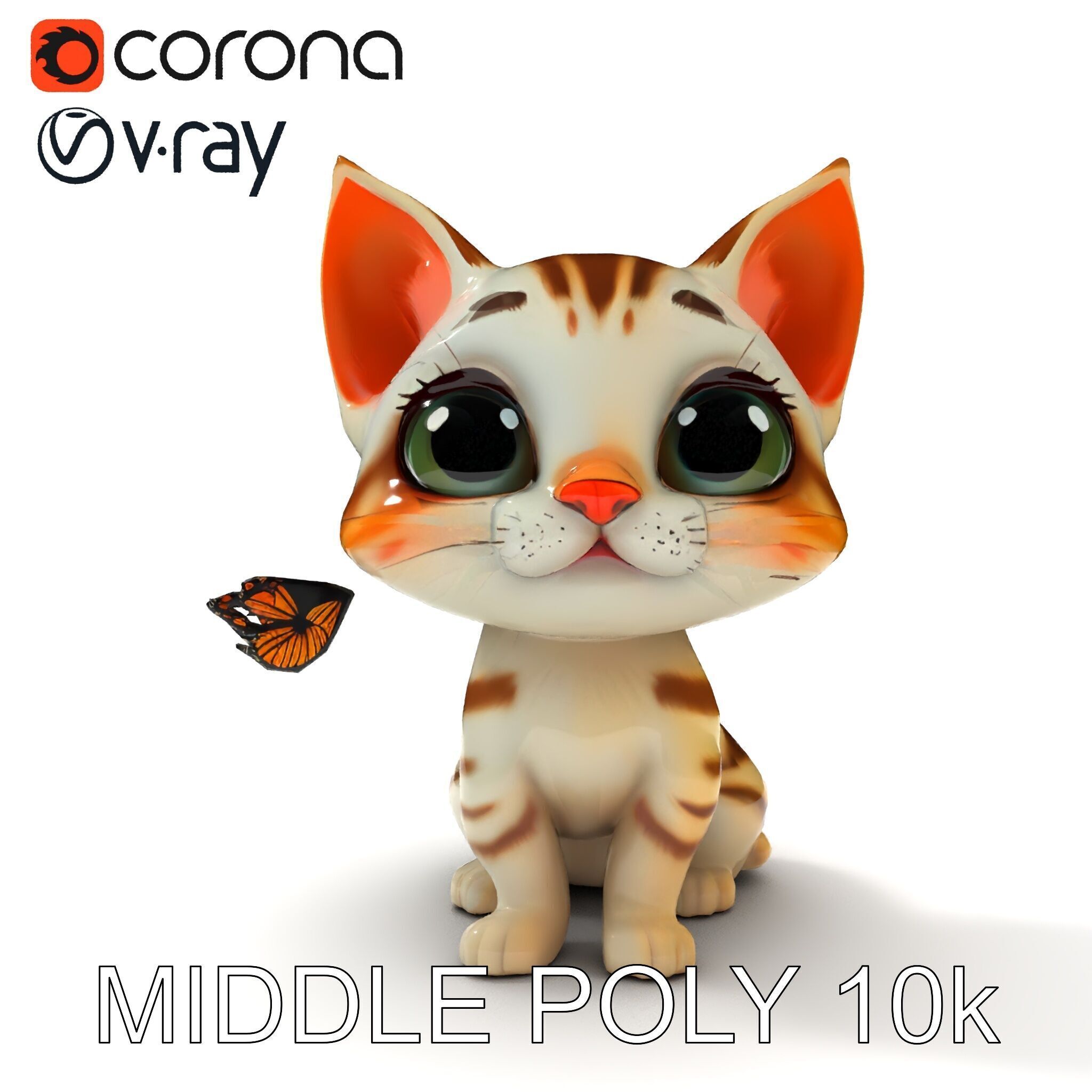 Adorable Kitten with Butterfly Model Pack Low-poly 3D model_9