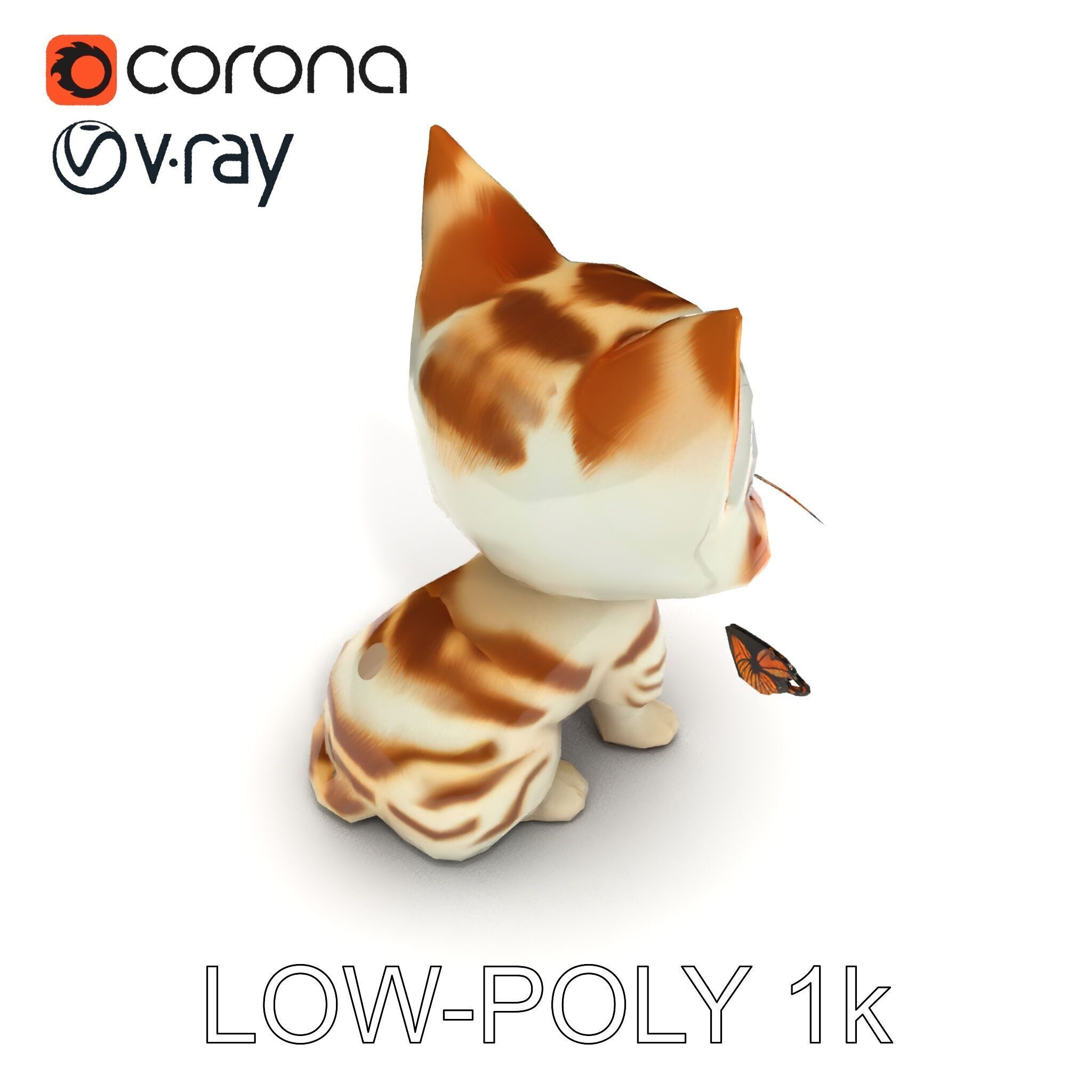 Adorable Kitten with Butterfly Model Pack Low-poly 3D model_10