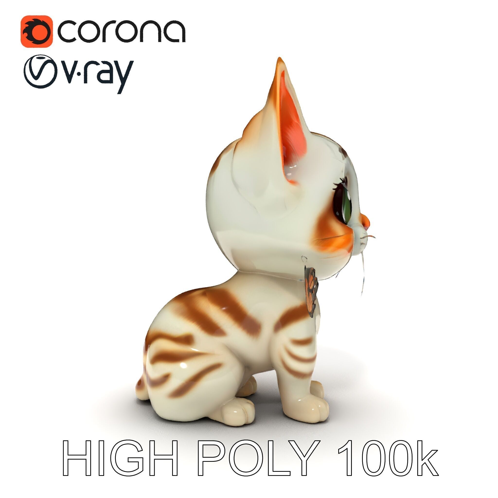 Adorable Kitten with Butterfly Model Pack Low-poly 3D model_11