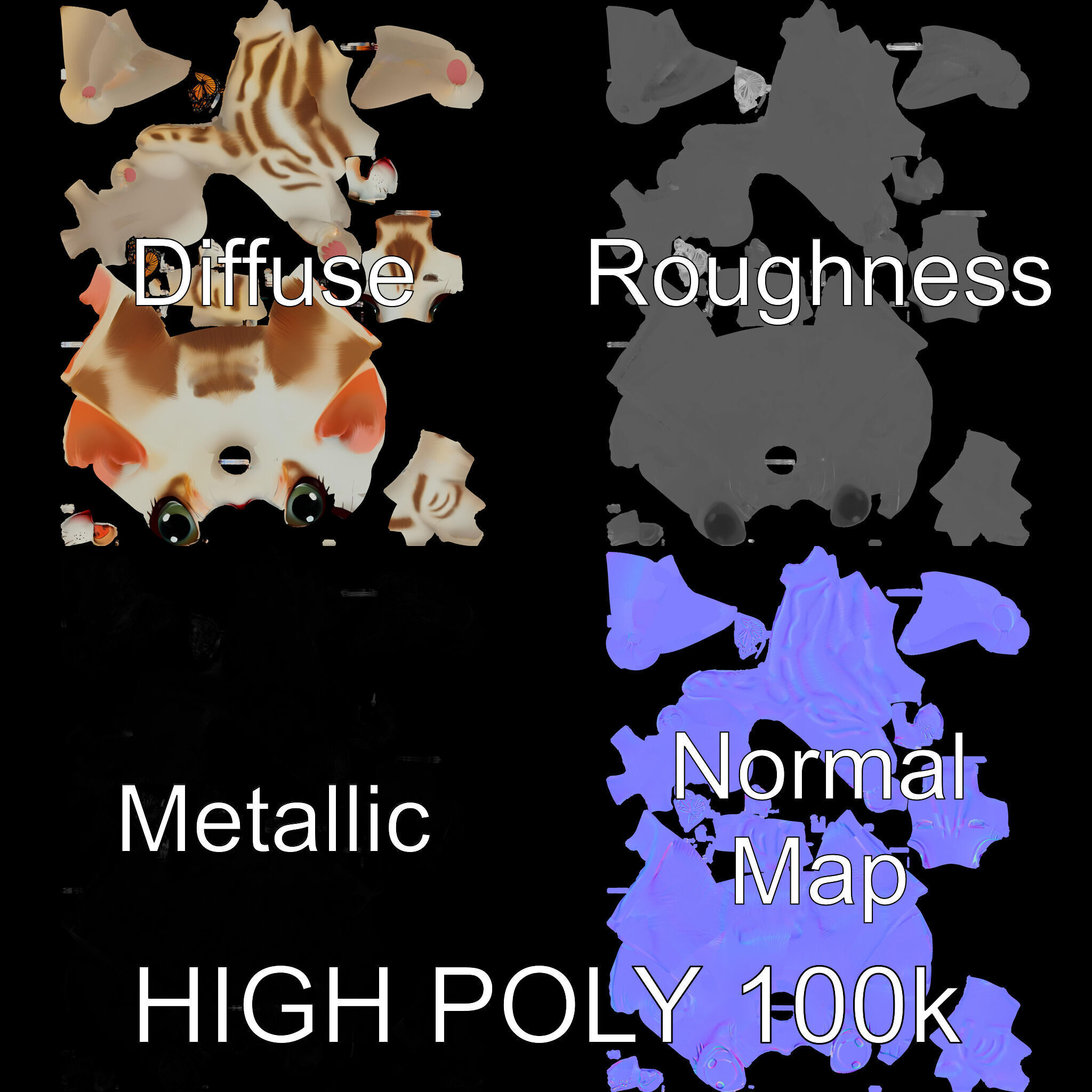 Adorable Kitten with Butterfly Model Pack Low-poly 3D model_2