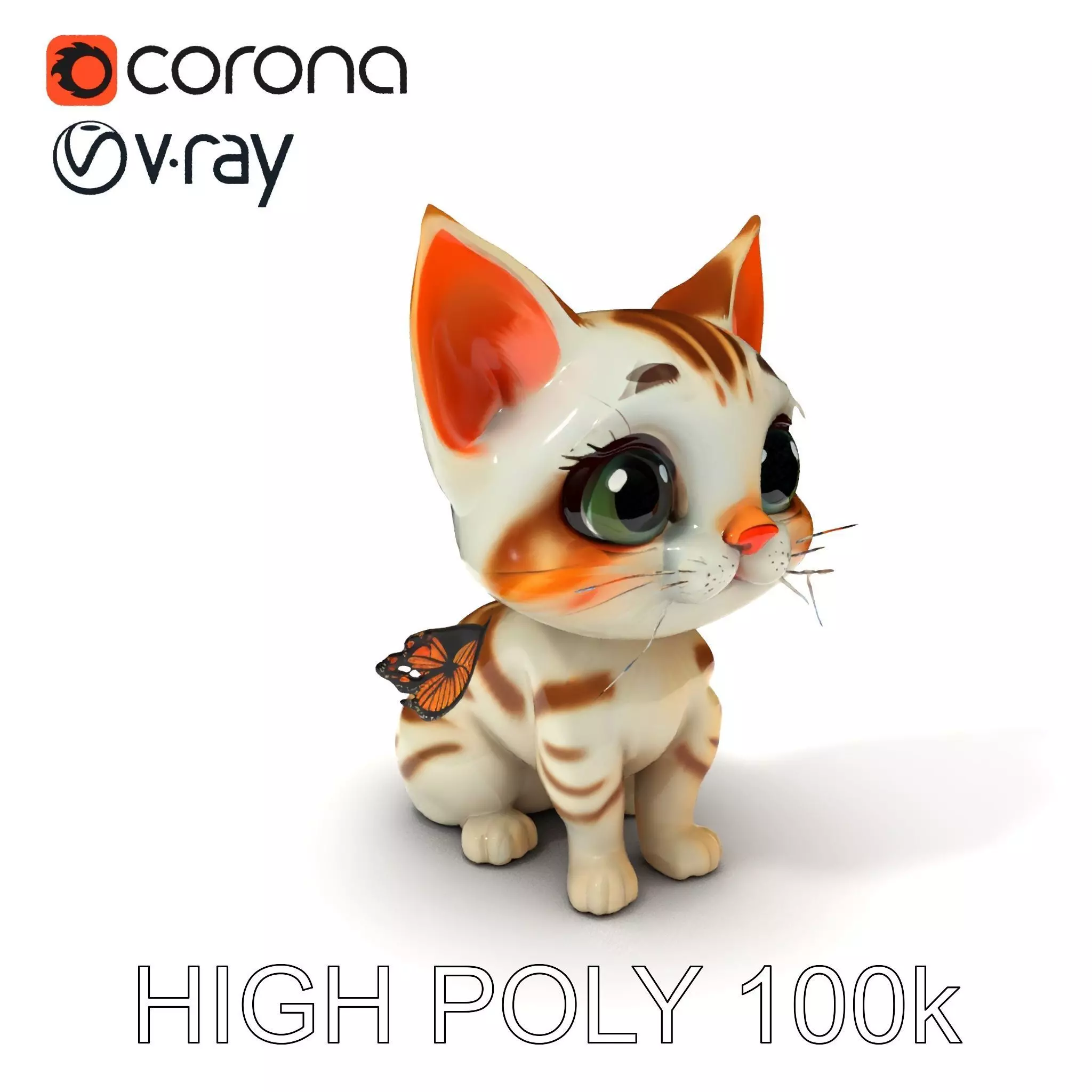 Adorable Kitten with Butterfly Model Pack Low-poly 3D model_0
