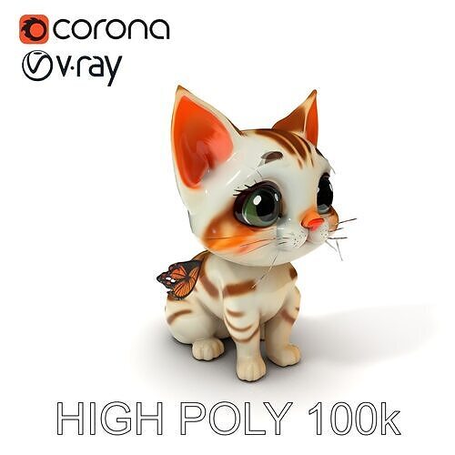 Adorable Kitten with Butterfly Model Pack Low-poly 3D model