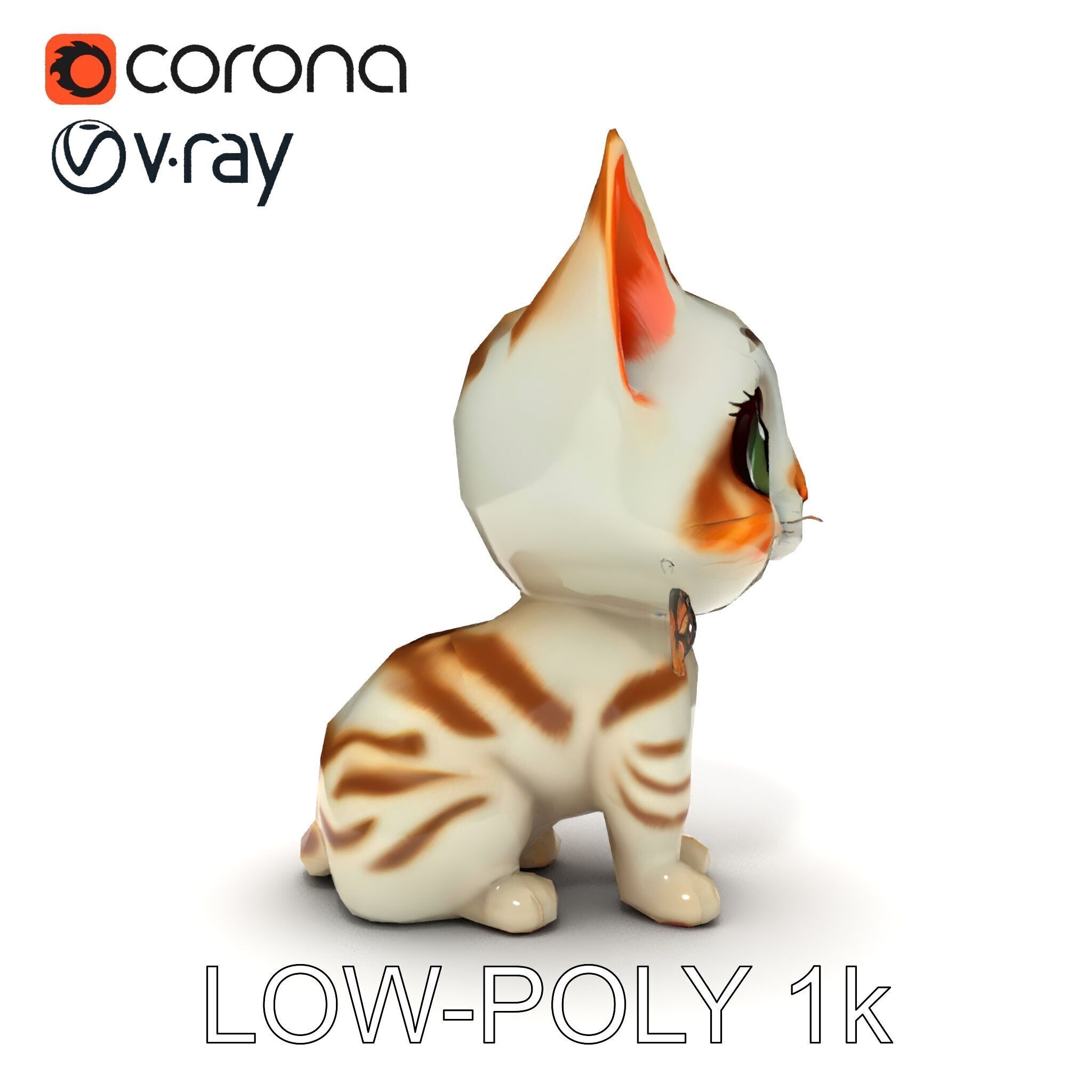 Adorable Kitten with Butterfly Model Pack Low-poly 3D model_34