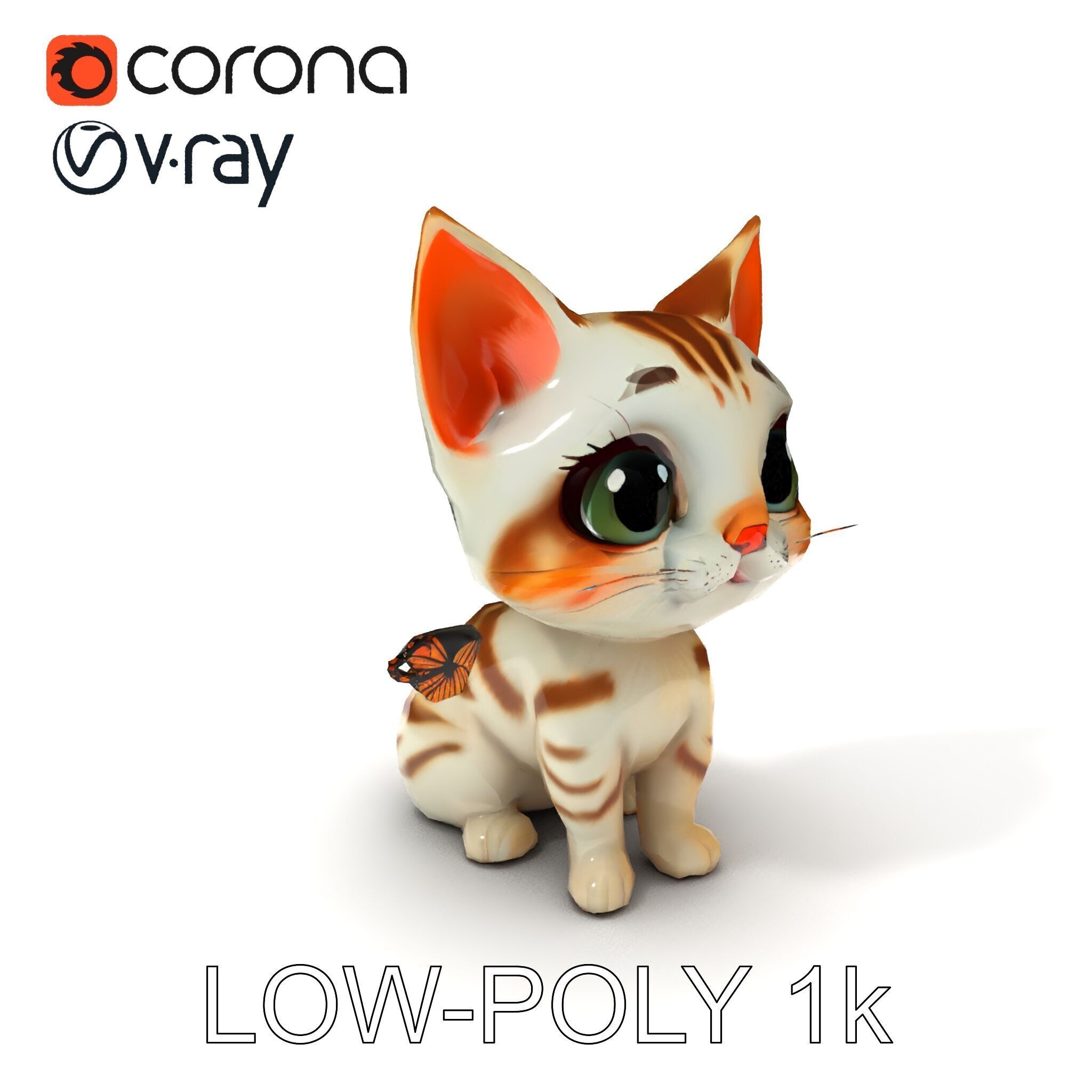 Adorable Kitten with Butterfly Model Pack Low-poly 3D model_31