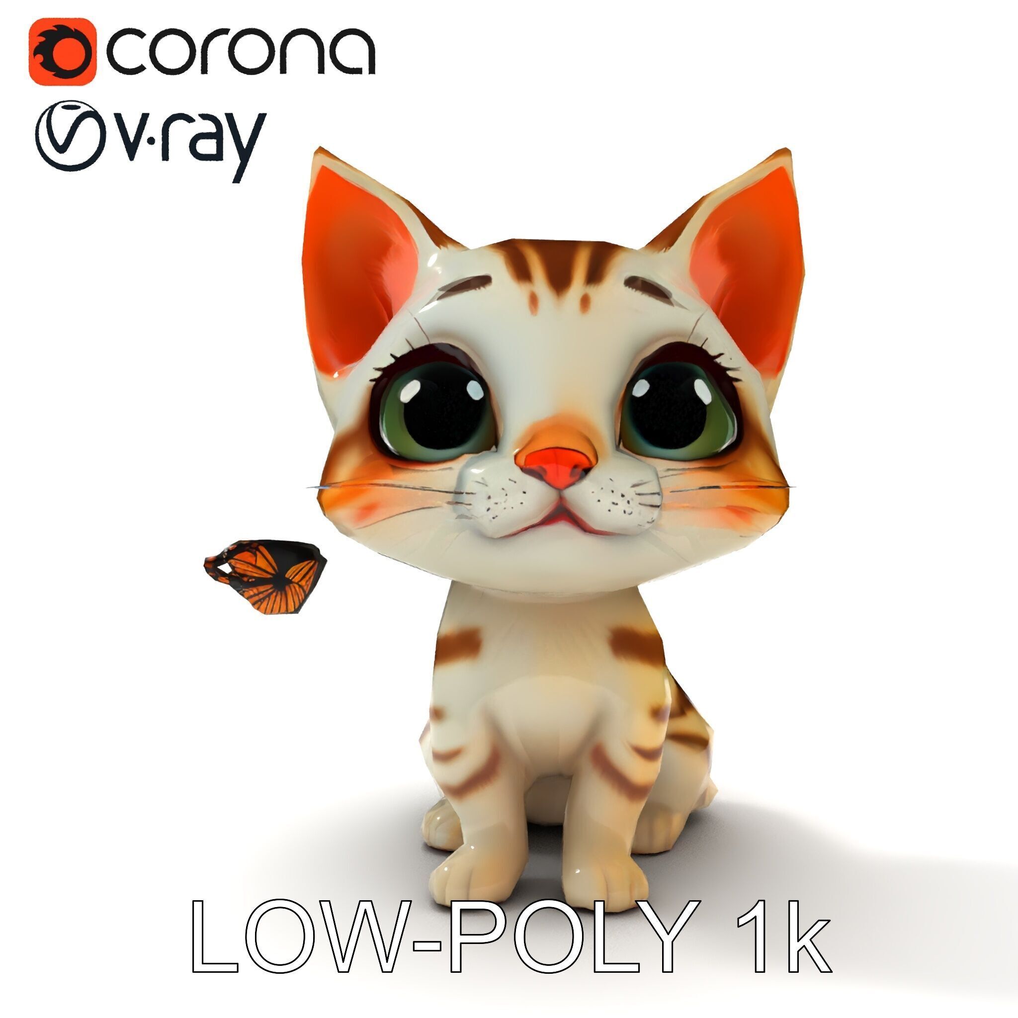 Adorable Kitten with Butterfly Model Pack Low-poly 3D model_13