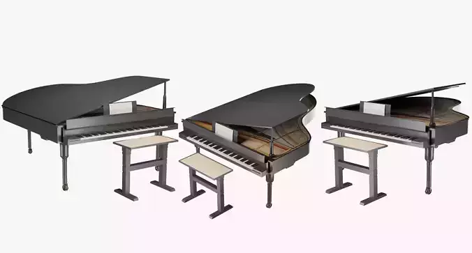 Black Grand Piano Low poly High Quality 3D Asset Low-poly 3D model