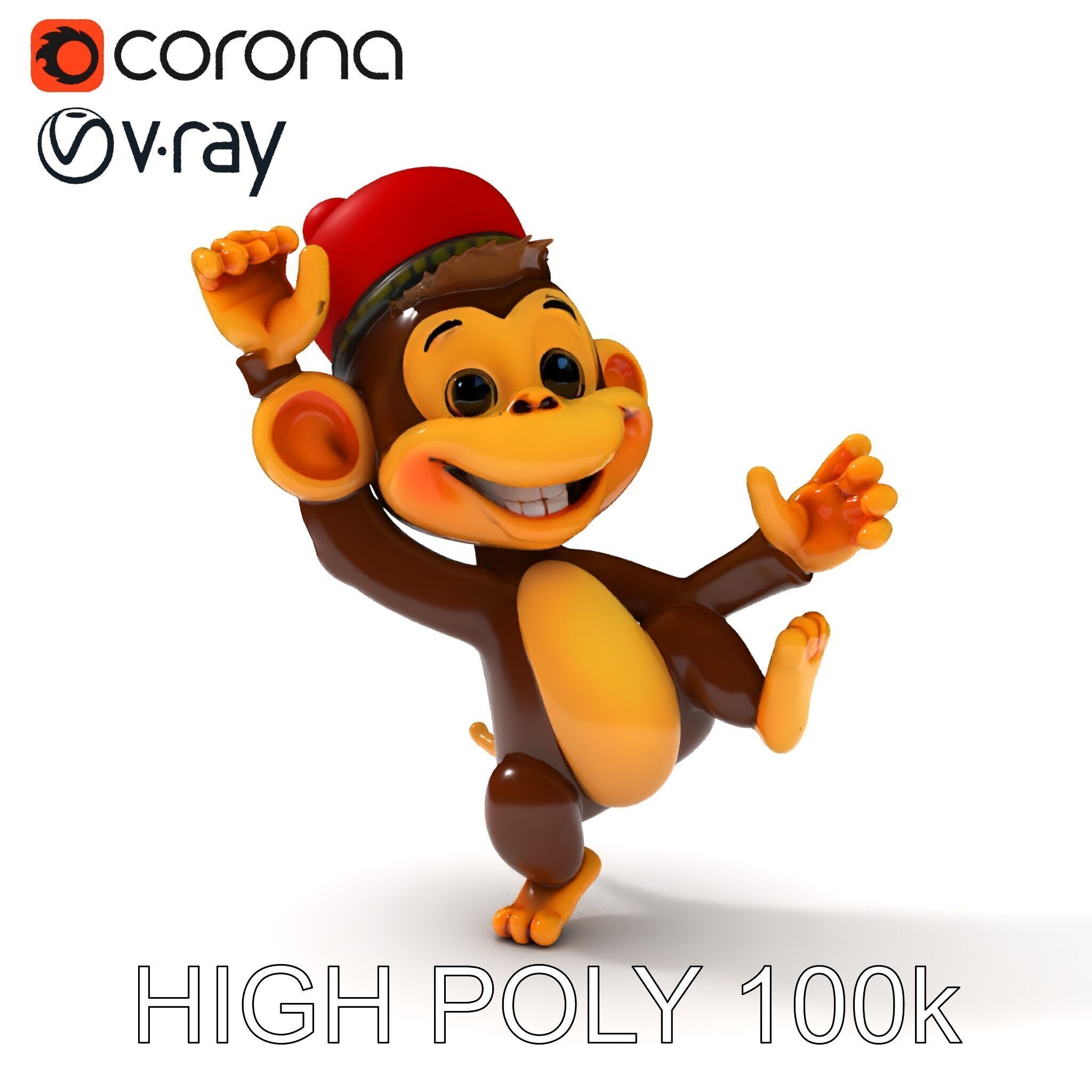 Cheerful Cartoon Monkey Model Pack for Animation and Games Low-poly 3D model_13