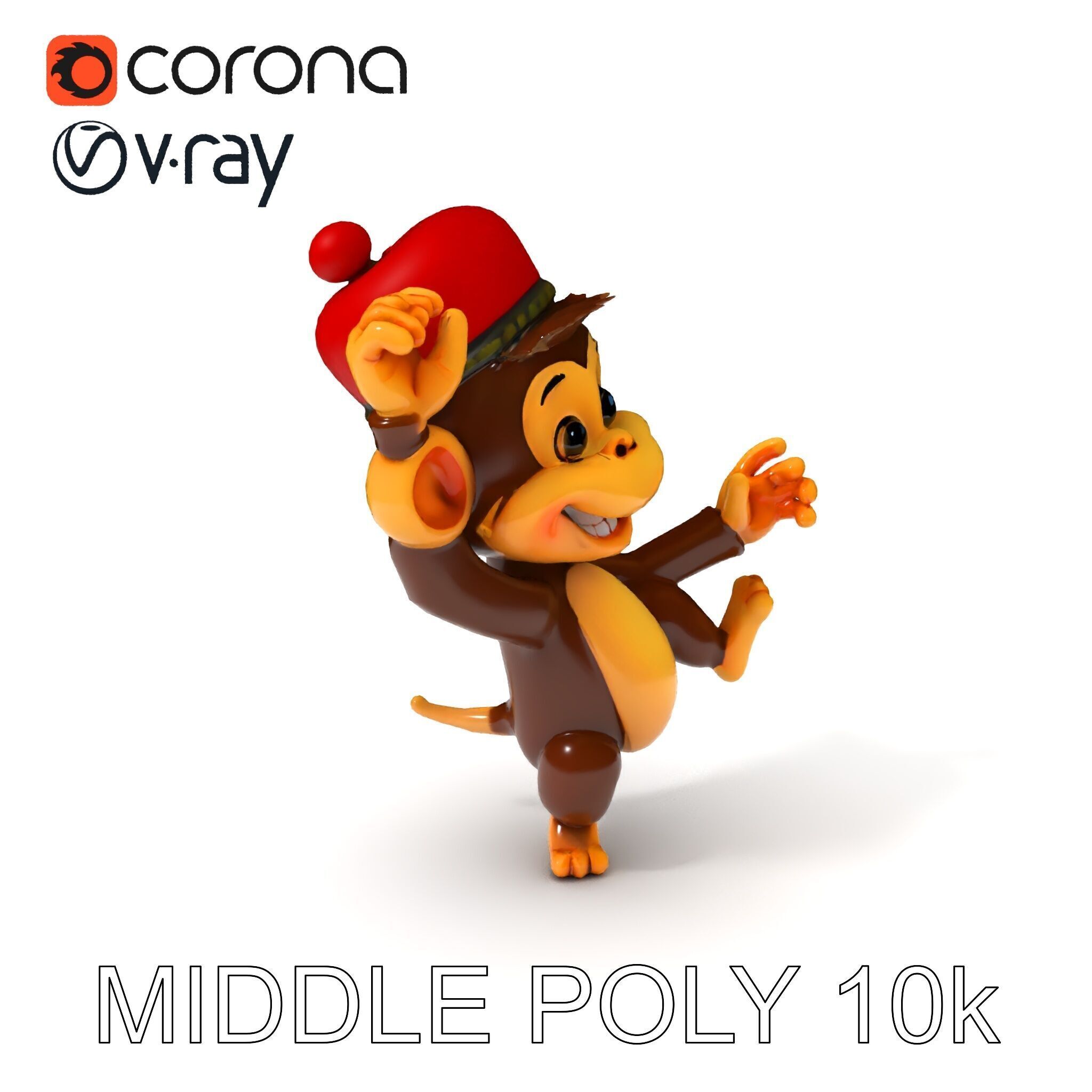 Cheerful Cartoon Monkey Model Pack for Animation and Games Low-poly 3D model_22