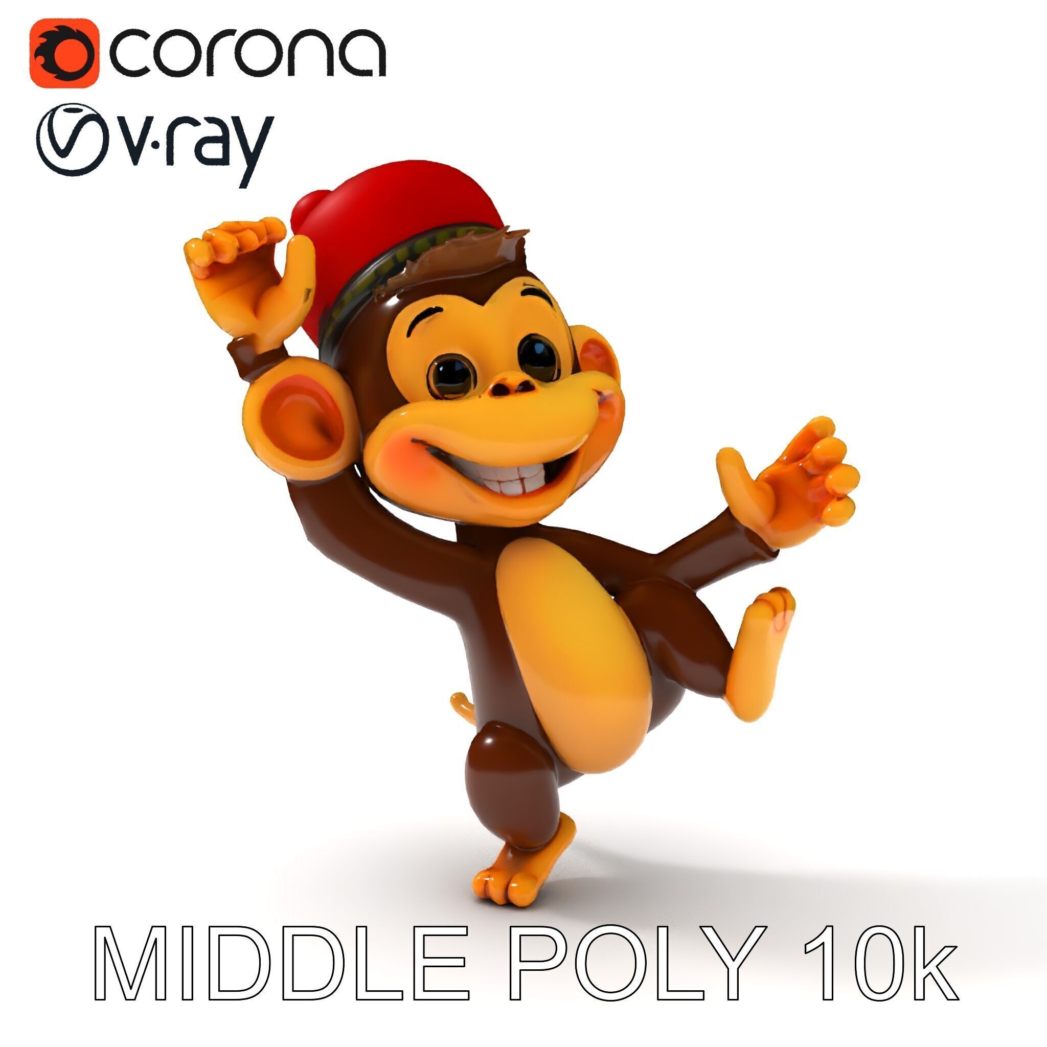 Cheerful Cartoon Monkey Model Pack for Animation and Games Low-poly 3D model_17