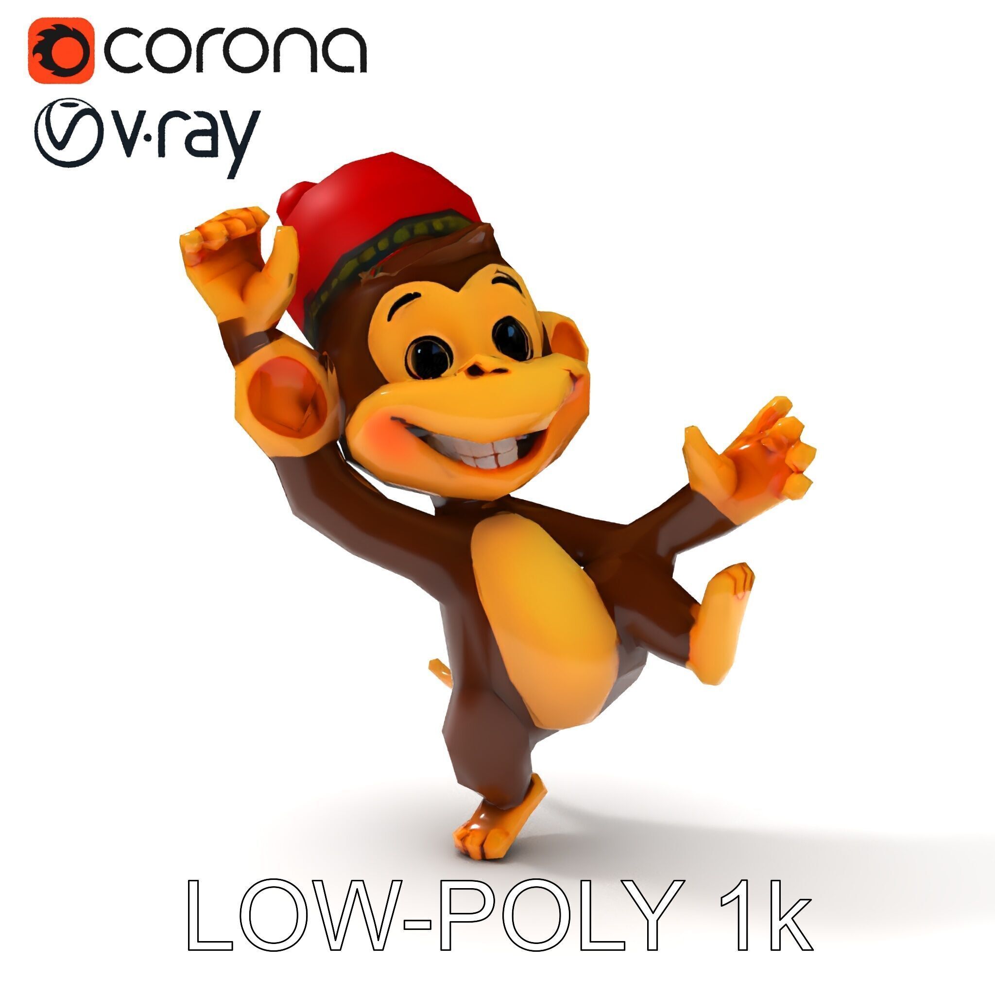 Cheerful Cartoon Monkey Model Pack for Animation and Games Low-poly 3D model_28