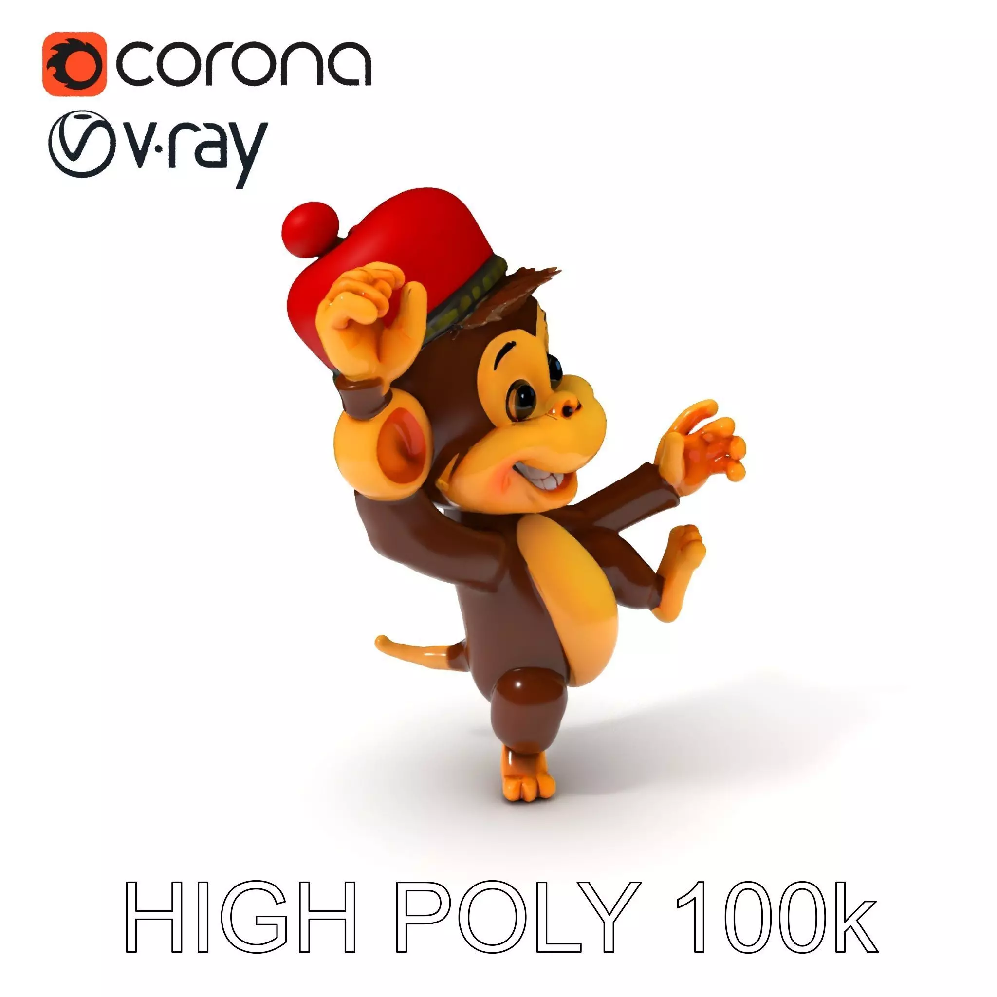 Cheerful Cartoon Monkey Model Pack for Animation and Games Low-poly 3D model_0
