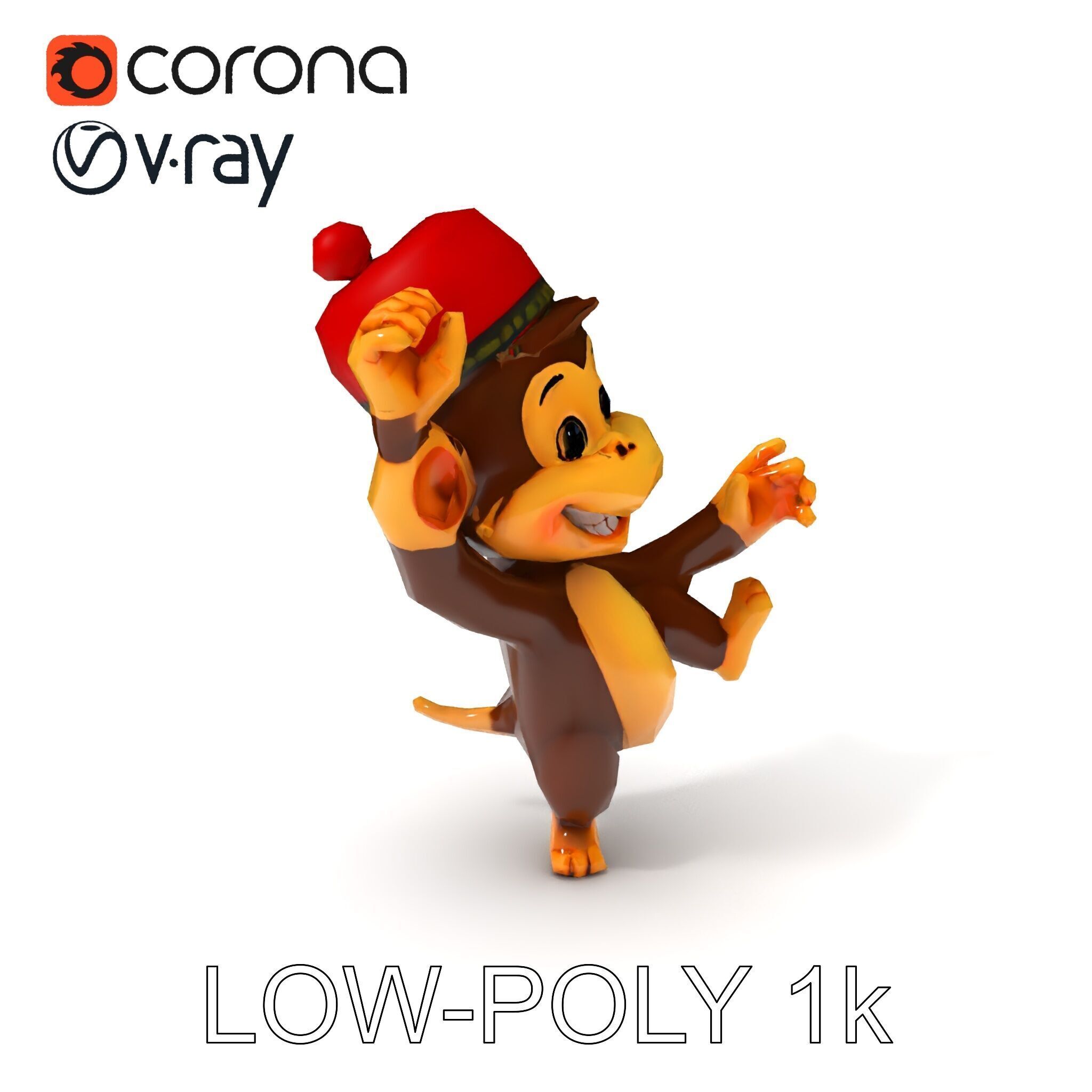 Cheerful Cartoon Monkey Model Pack for Animation and Games Low-poly 3D model_15