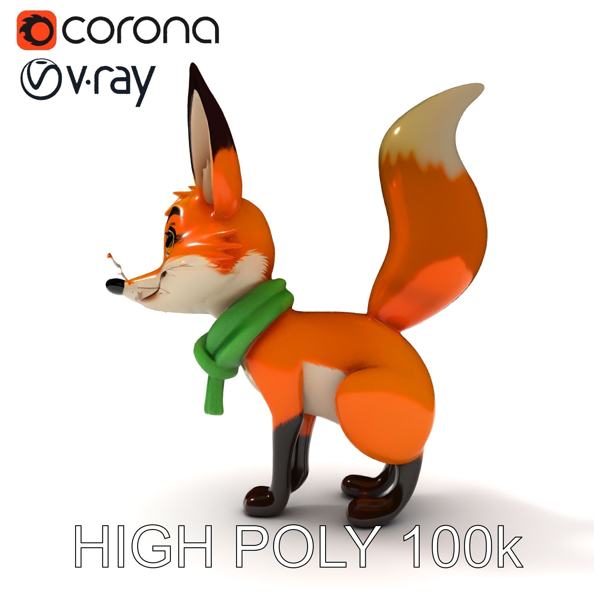 Charming Fox Model Pack with Green Scarf Low-poly 3D model_35