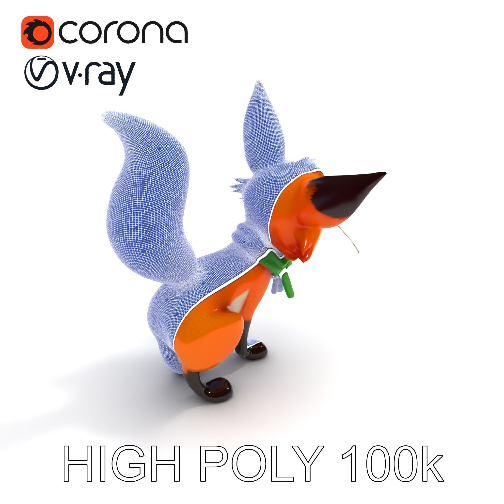 Charming Fox Model Pack with Green Scarf Low-poly 3D model_29