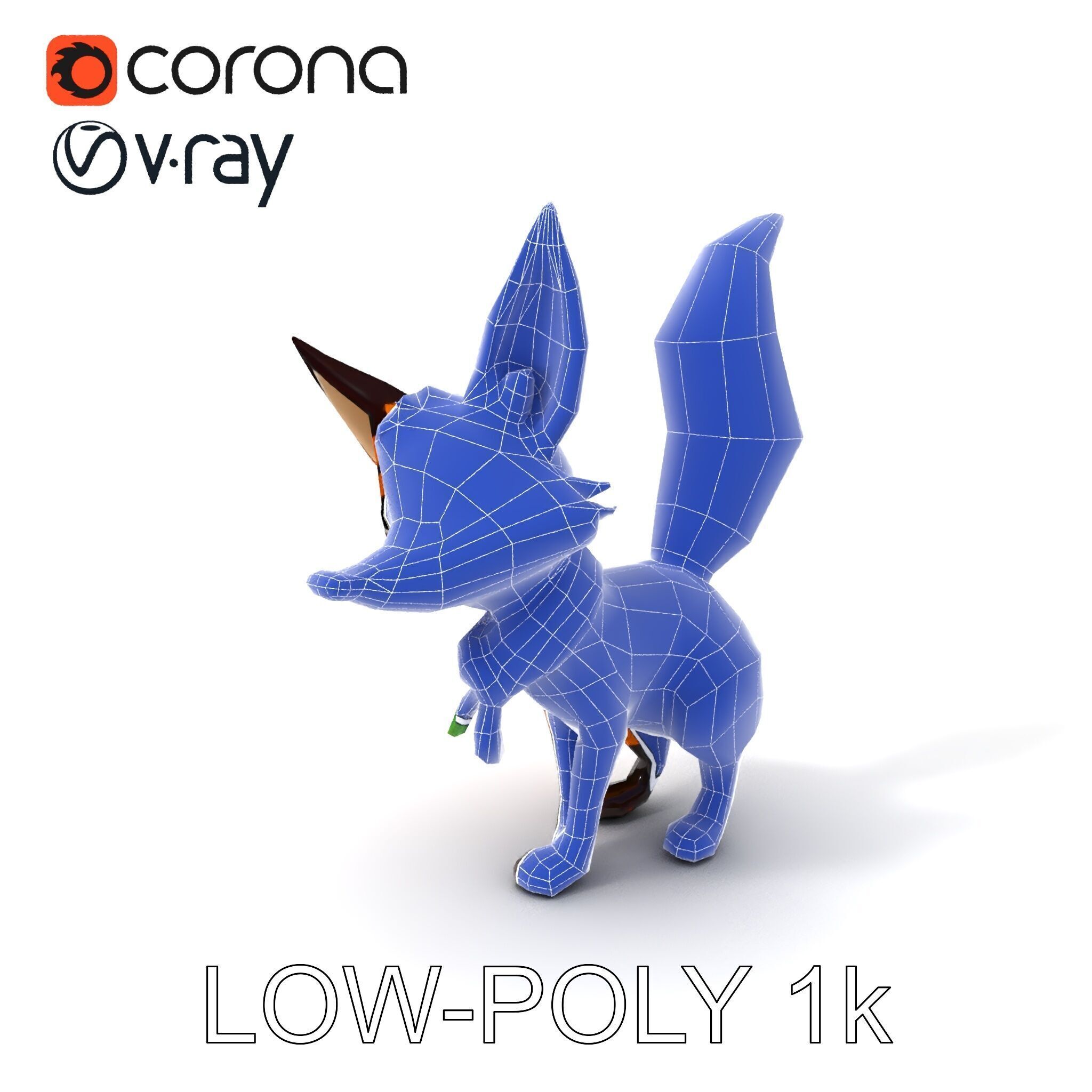 Charming Fox Model Pack with Green Scarf Low-poly 3D model_28