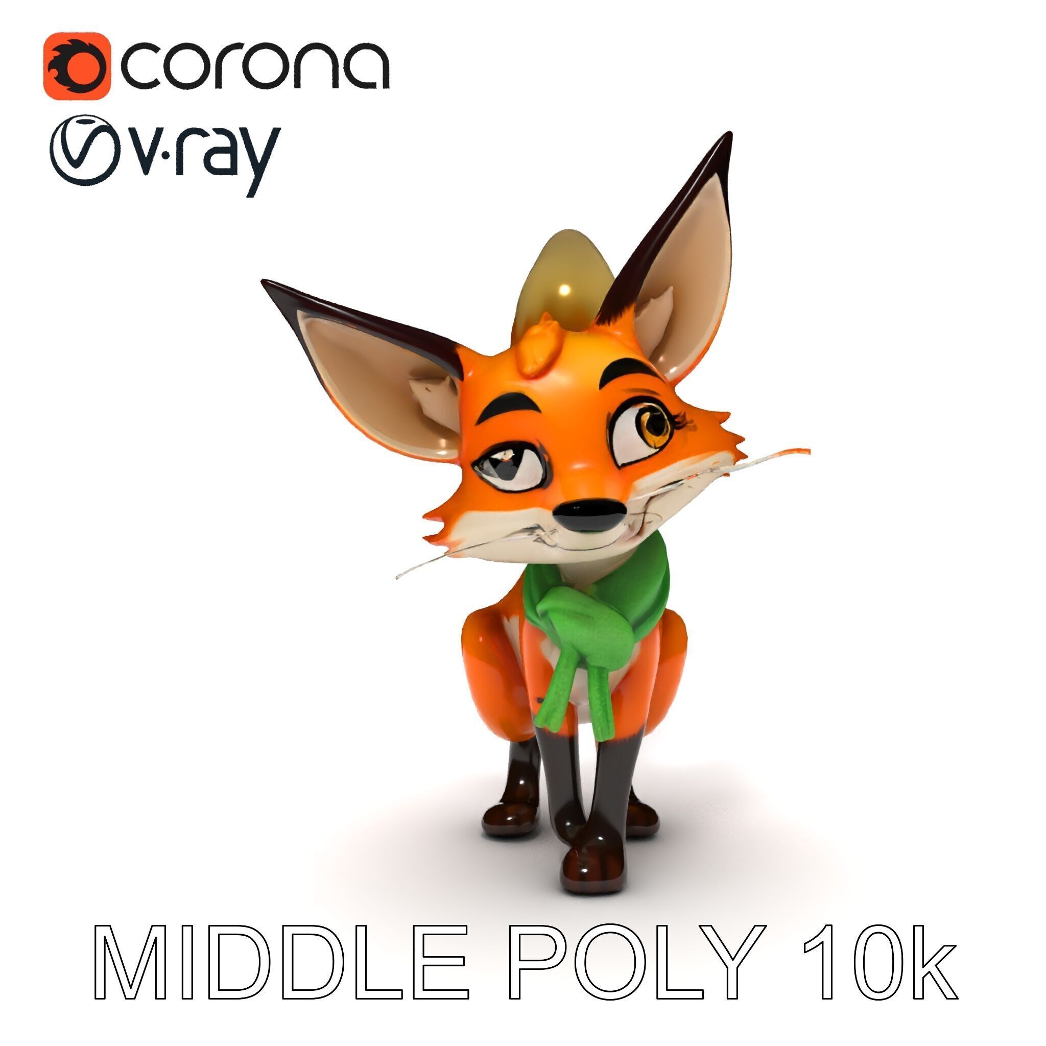 Charming Fox Model Pack with Green Scarf Low-poly 3D model_6