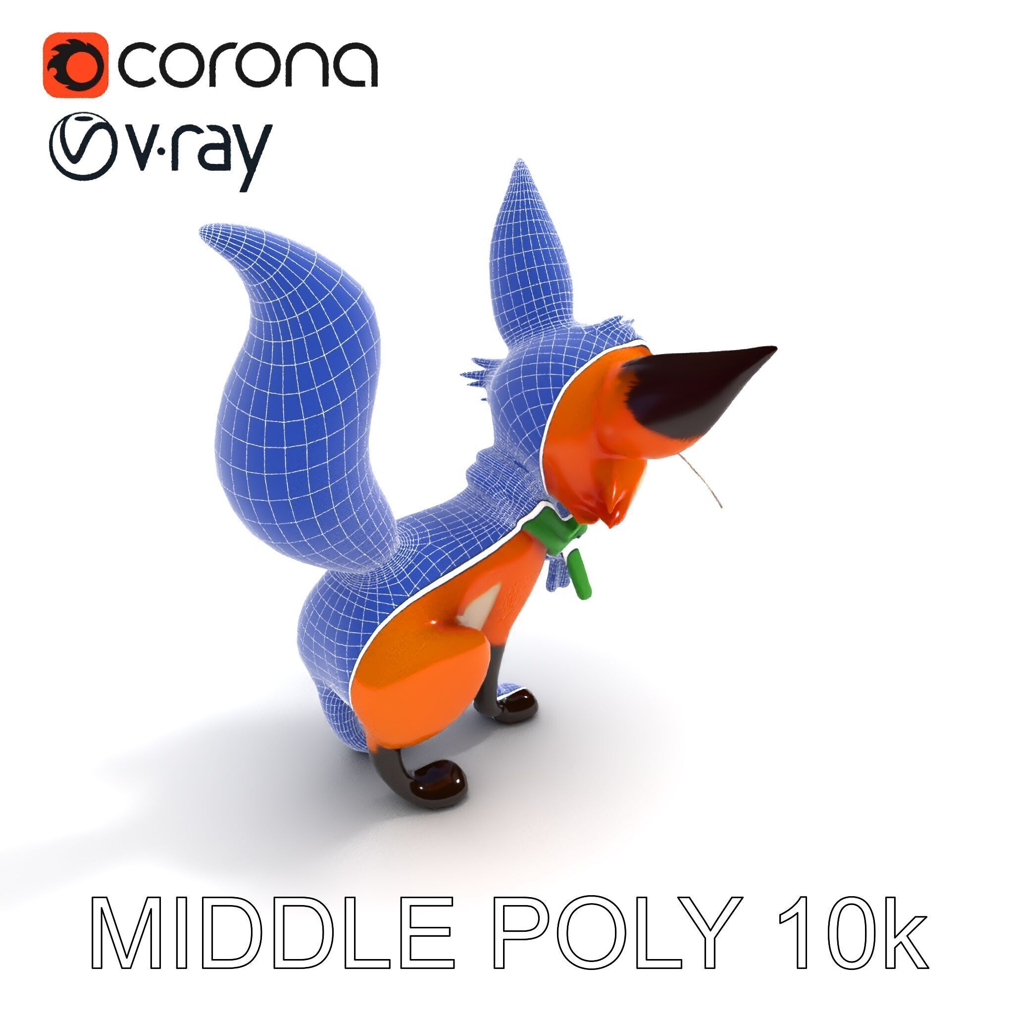Charming Fox Model Pack with Green Scarf Low-poly 3D model_8
